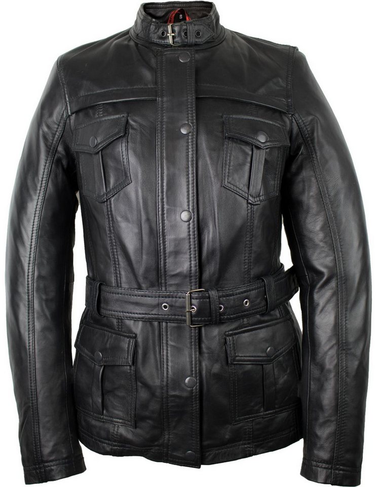 MDM Lederjacke Damen Lederjacke Schwarz weiches Lammnappa mit Gürtel Echtes, weiches Lammnappa-Leder, Taillierte Slim-Fit Damenpassform