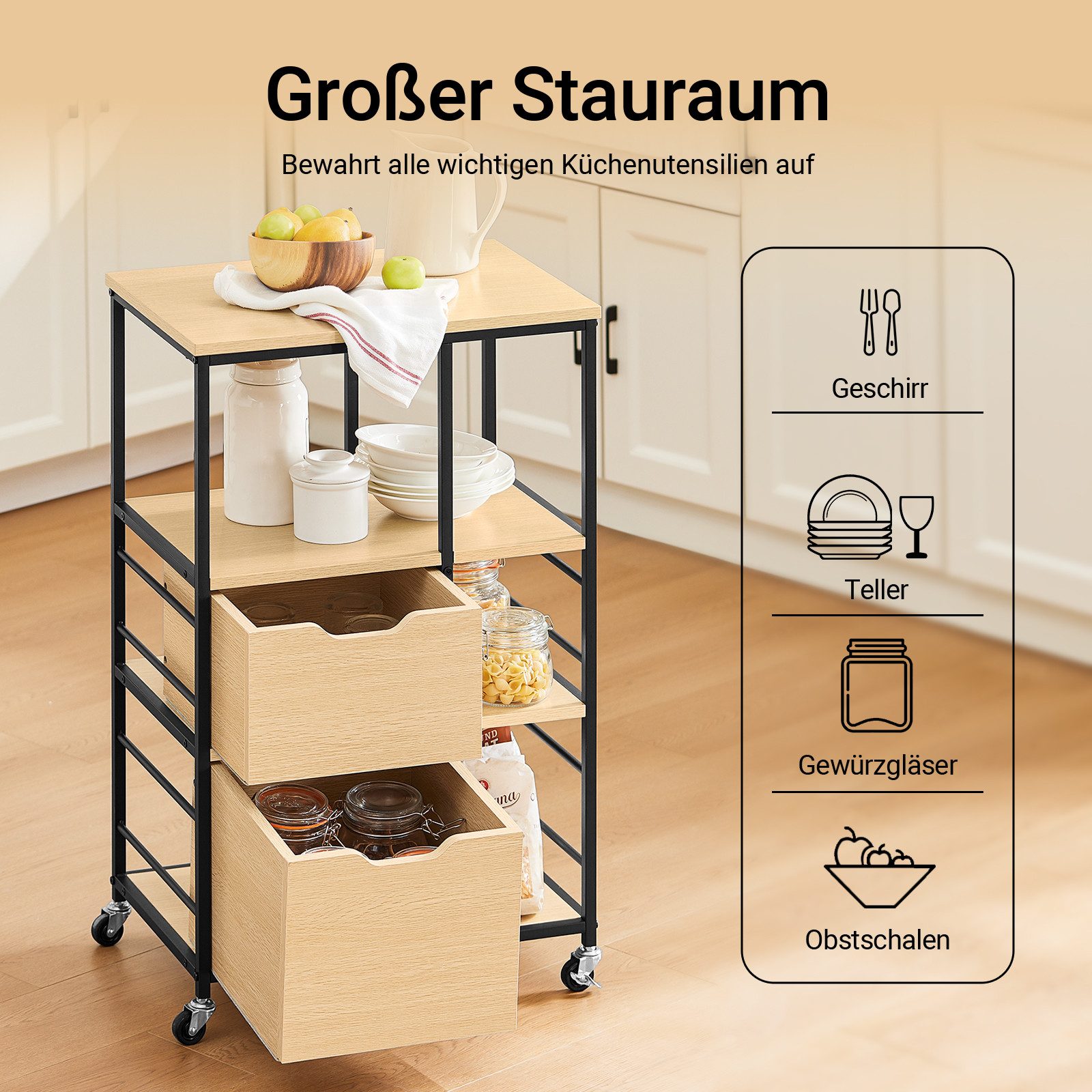 SoBuy Küchenwagen FKW111, Rollwagen, Beistelltisch, Küchenregal, günstig online kaufen