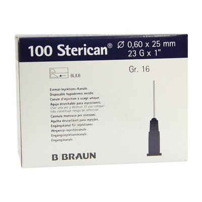 B. Braun Melsungen AG Lanzetten STERICAN Kanülen Luer-Lok 0,60x25 mm Gr.16 blau, 100 Stück, 23,00G, 100 St., Einmal-Injektions-Kanüle