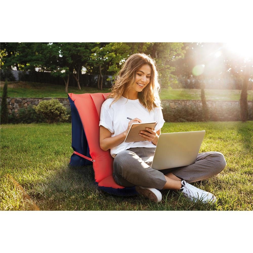 Happy People Luftmatratze Sitz-Liegematratze aufblasbar Blau/Rot, (1-St), Luftmatratze, Mikrofaser, Campingbett, mit Reparaturset