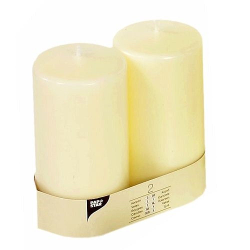 PAPSTAR GmbH Stumpenkerze 2 Stumpenkerzen IVORY 8x15cm - elfenbein (Stumpenkerzen, 2er Pack)