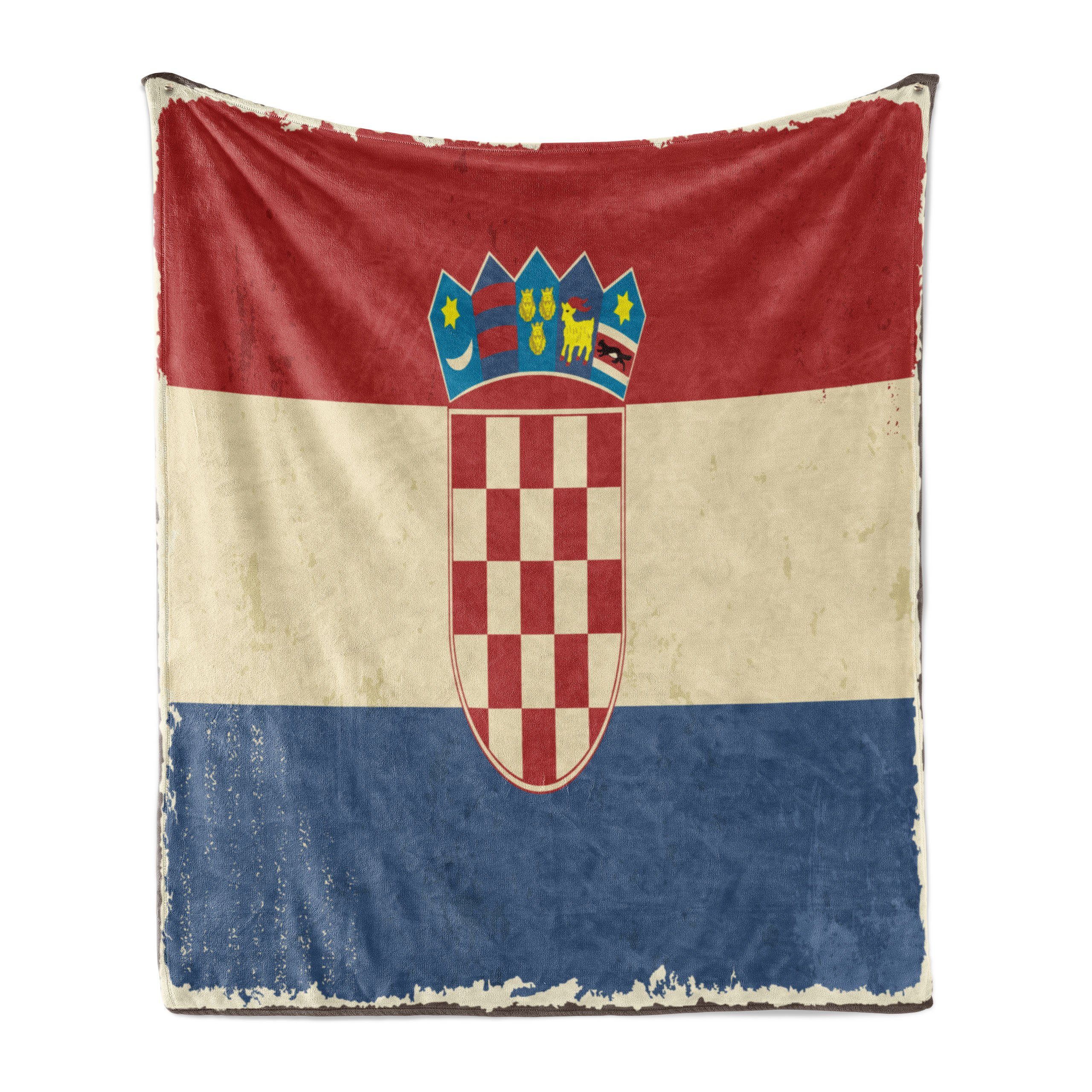 Wohndecke Gemütlicher Plüsch für den Innen- und Außenbereich, Abakuhaus, Kroatien Vintage Look Nationalflagge | Wohndecken