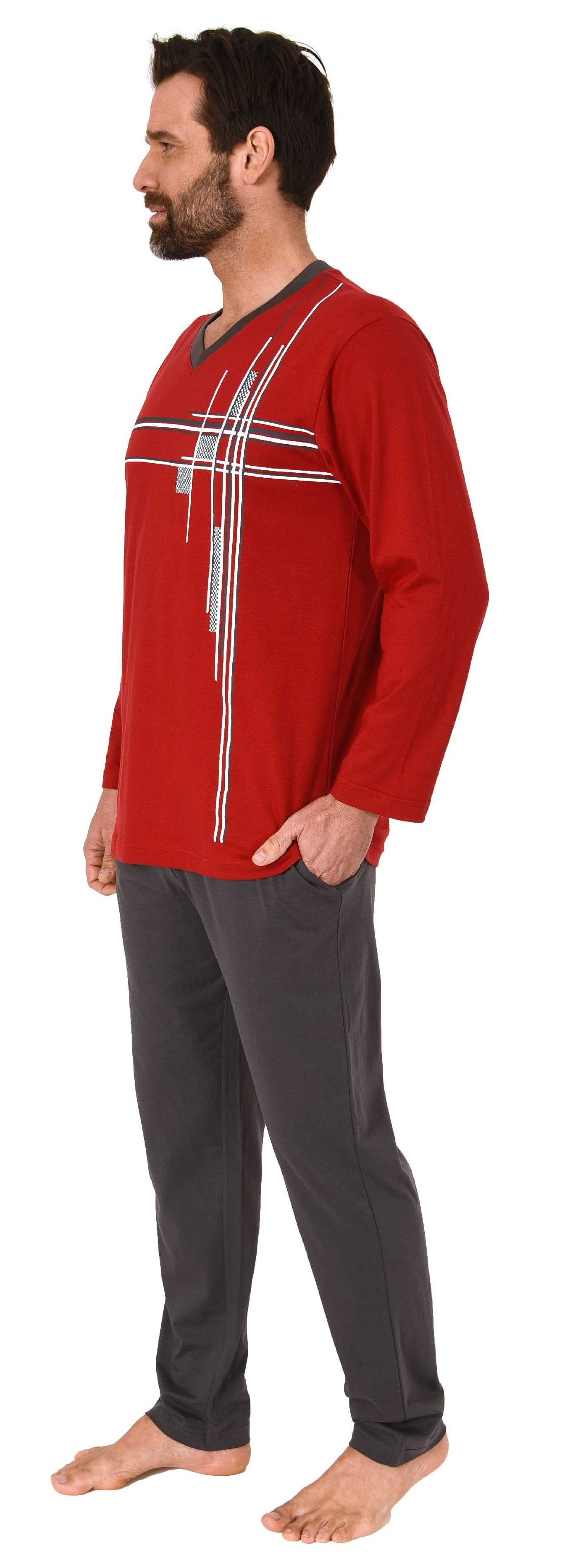 Normann Pyjama Herren Schlafanzug langarm Pyjama mit Frontprint - auch in Übergrößen – Bild 3 von 5