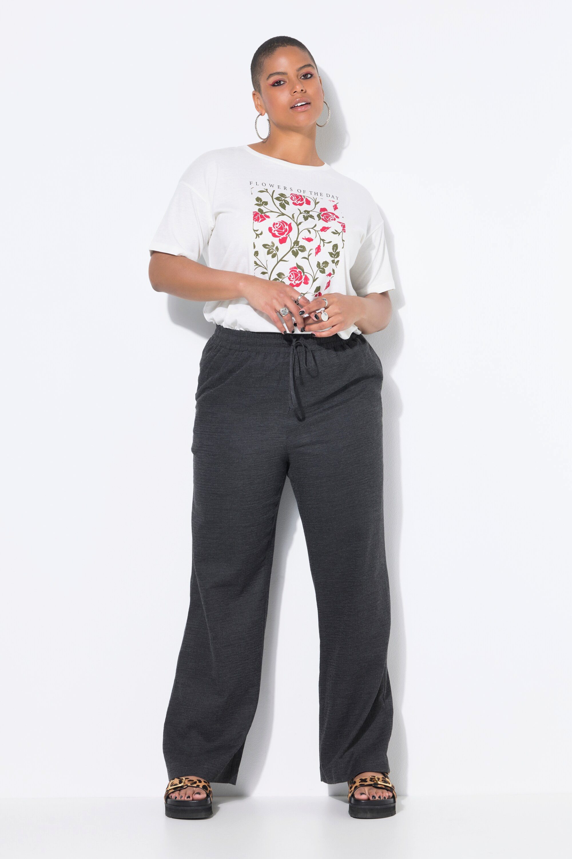 Studio Untold Funktionshose Hose Wide Legs High Waist feine Struktur