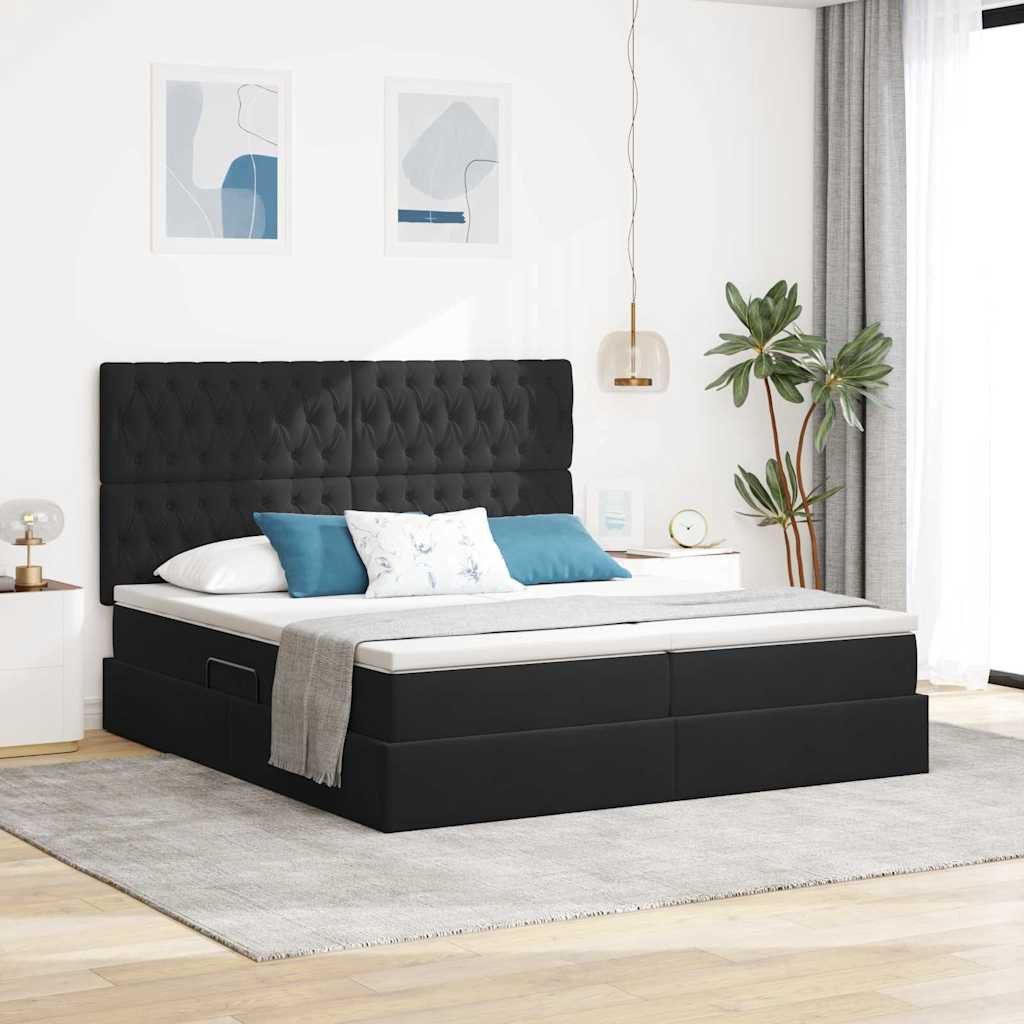 furnicato Stauraumbett Aufbewahrungsbett mit Matratze 180 x 200 cm Schwarz (1-tlg), Hydraulischer Lift-Mechanismus Boxspringbett mit großem Stauraum