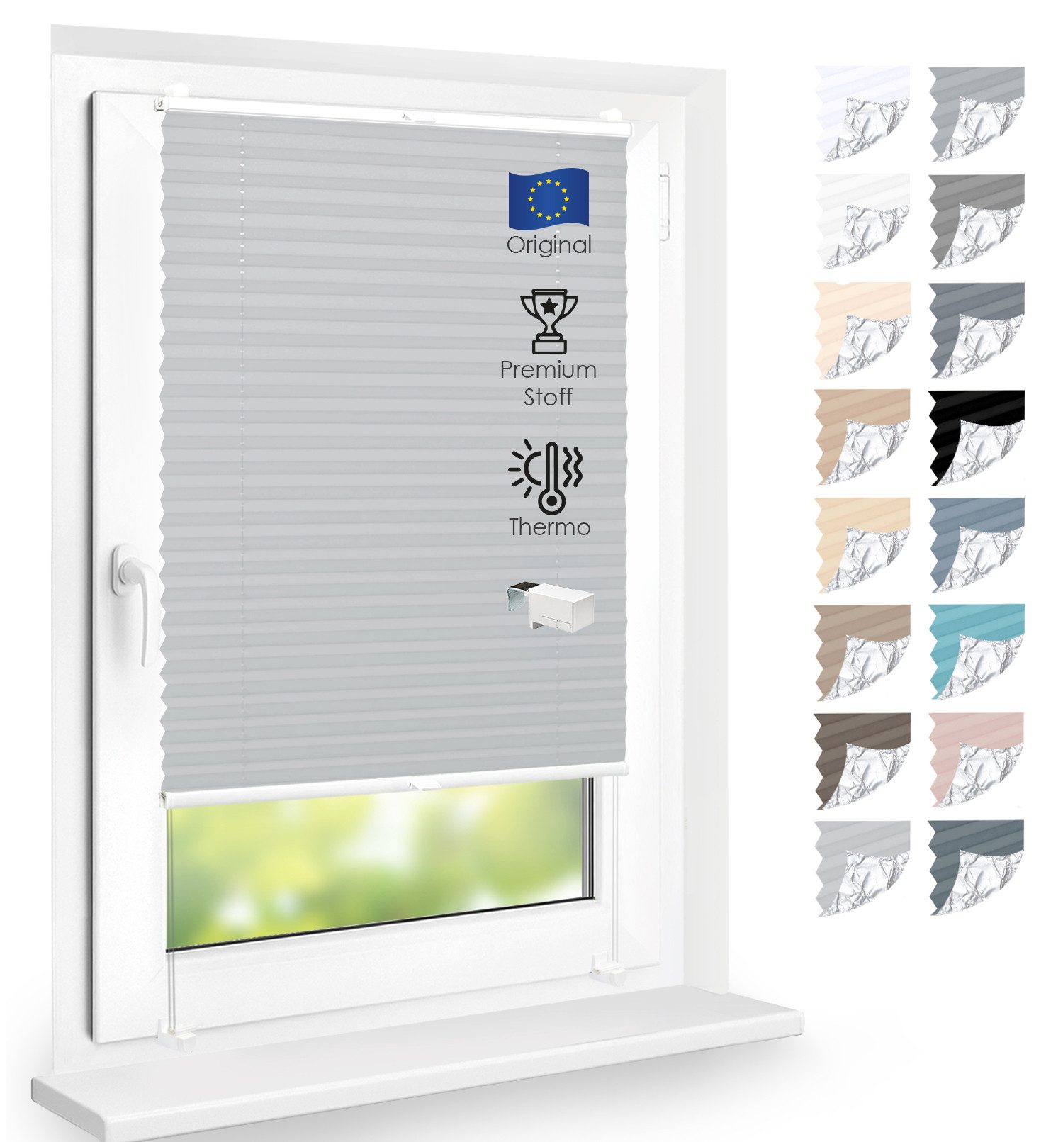 DomDeco Plissee Premium Thermo Plissee ohne Bohren, Sichtschutz, lichtdurchlässig, blickdicht, Klemmfix, Thermo-Wärmeschutz, verdunkelnd, blickdicht, Stufenlos