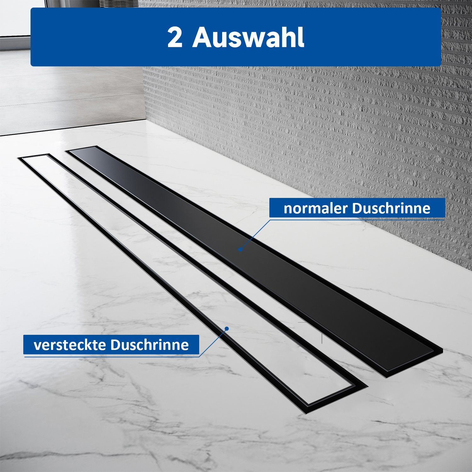 SONNI Duschrinne Edelstahl Duschrinne 50-110 cm 360° verstellbarer Bodenablauf Flach, mit Geruchsstop und Haarsieb Randablauf,mit Bodenbefestigung