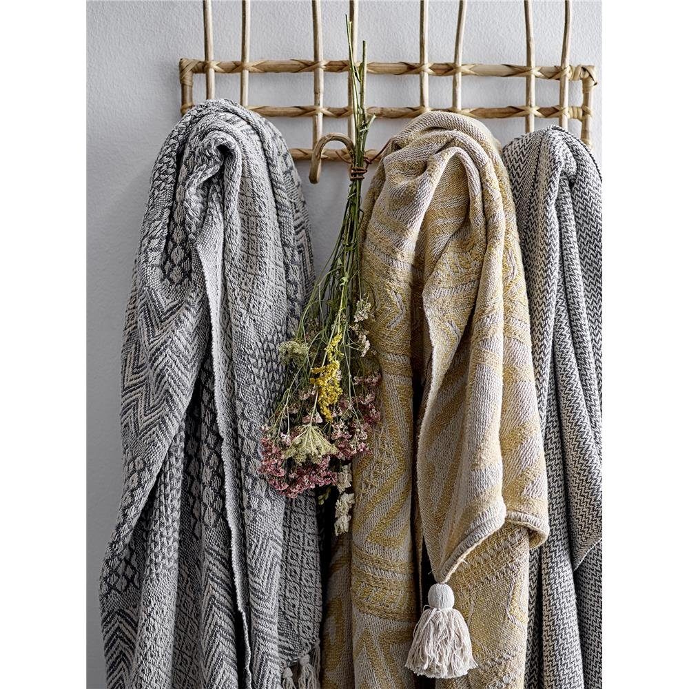 Wohndecke Decke Baumwolle, - aus Tagesdecke, gewebt, Kuscheldecke recycelter Bloomingville, Grau, garngefärbt, mit Fransen