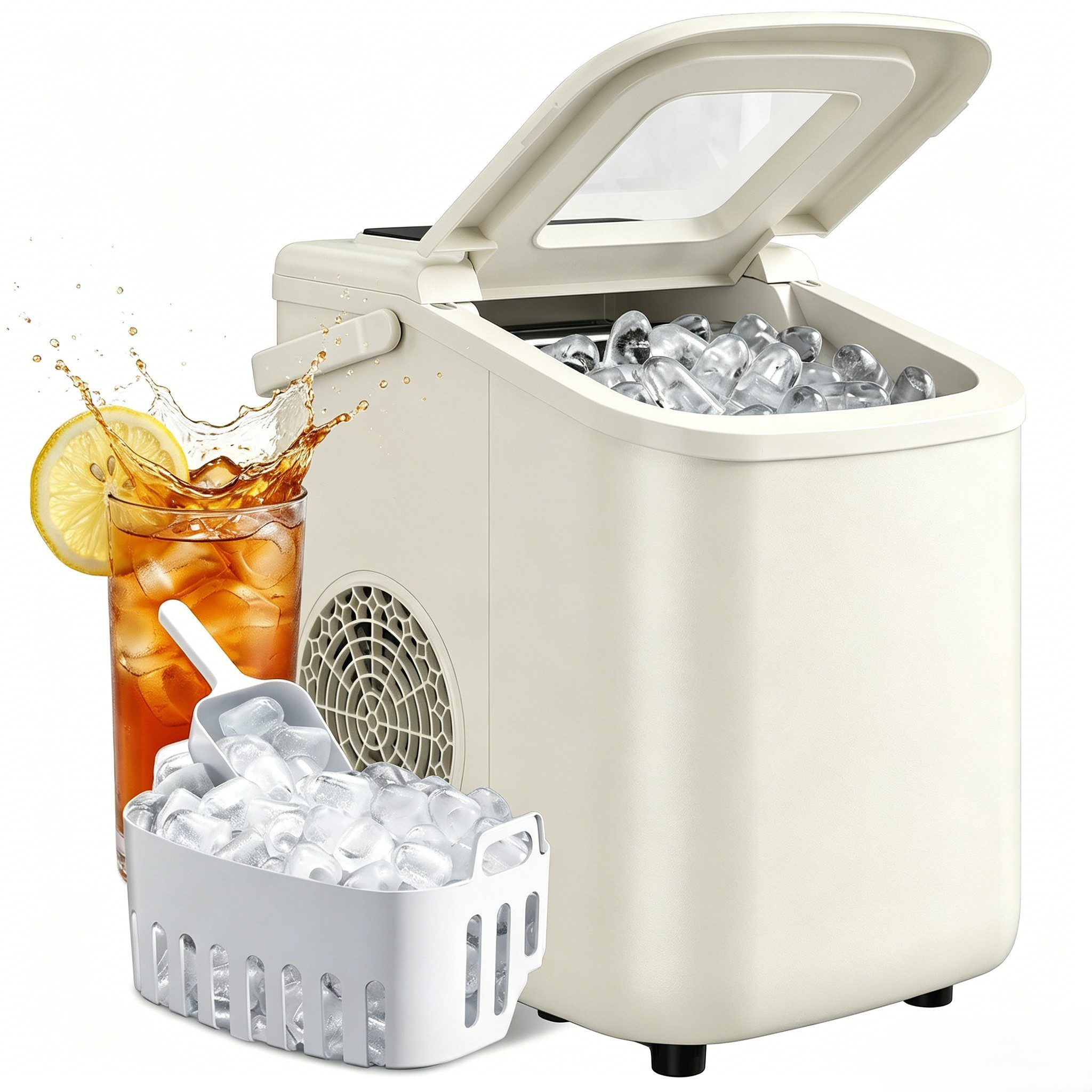 Rolipo Eiswürfelmaschine 12 kg/24h kompakter Eisbereiter mit 1,2 L Wassertank, 2 Eisgrößen, Kältemittel R600a Selbstreinigung, 46 dB 22,6×28,3×29,9 cm