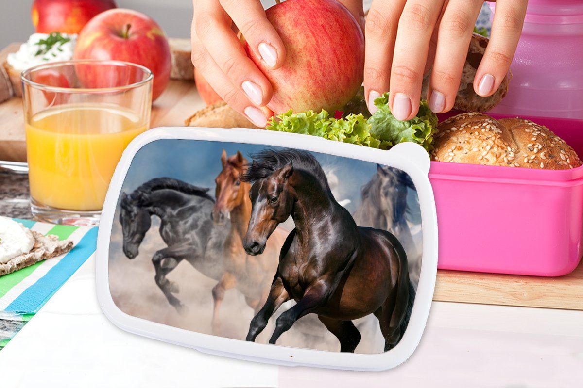 Wüste, Pferde rosa Stoff Mädchen, Kunststoff Brotdose Erwachsene, Kinder, (2-tlg), Kunststoff, Brotbox - MuchoWow Lunchbox Snackbox, - für