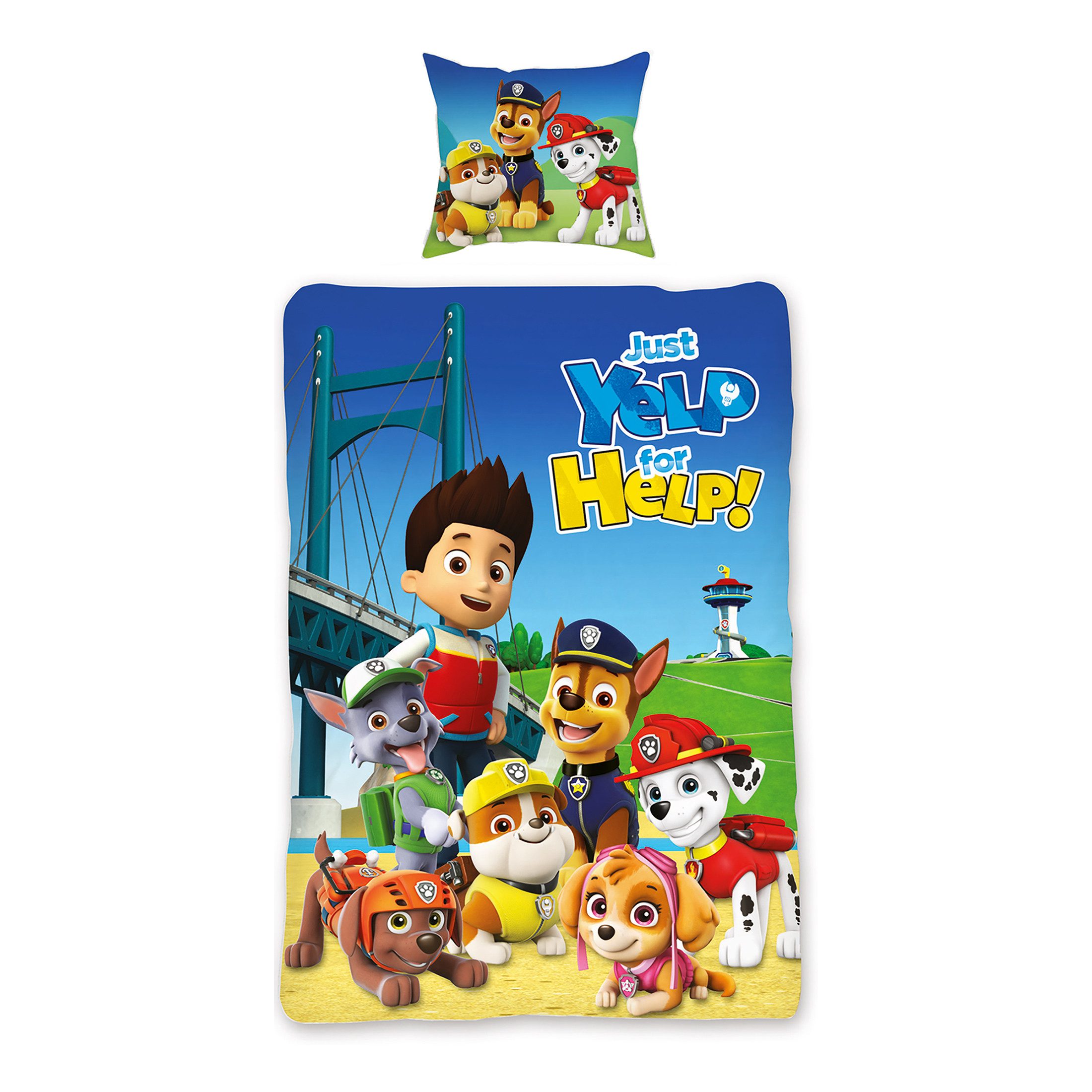 BERONAGE Kinderbettwäsche Paw Patrol Bettwäsche Team Blau Linon / Renforcé, 100% Baumwolle, 2 teilig, 135x200 + 80x80 cm – Bild 5 von 5