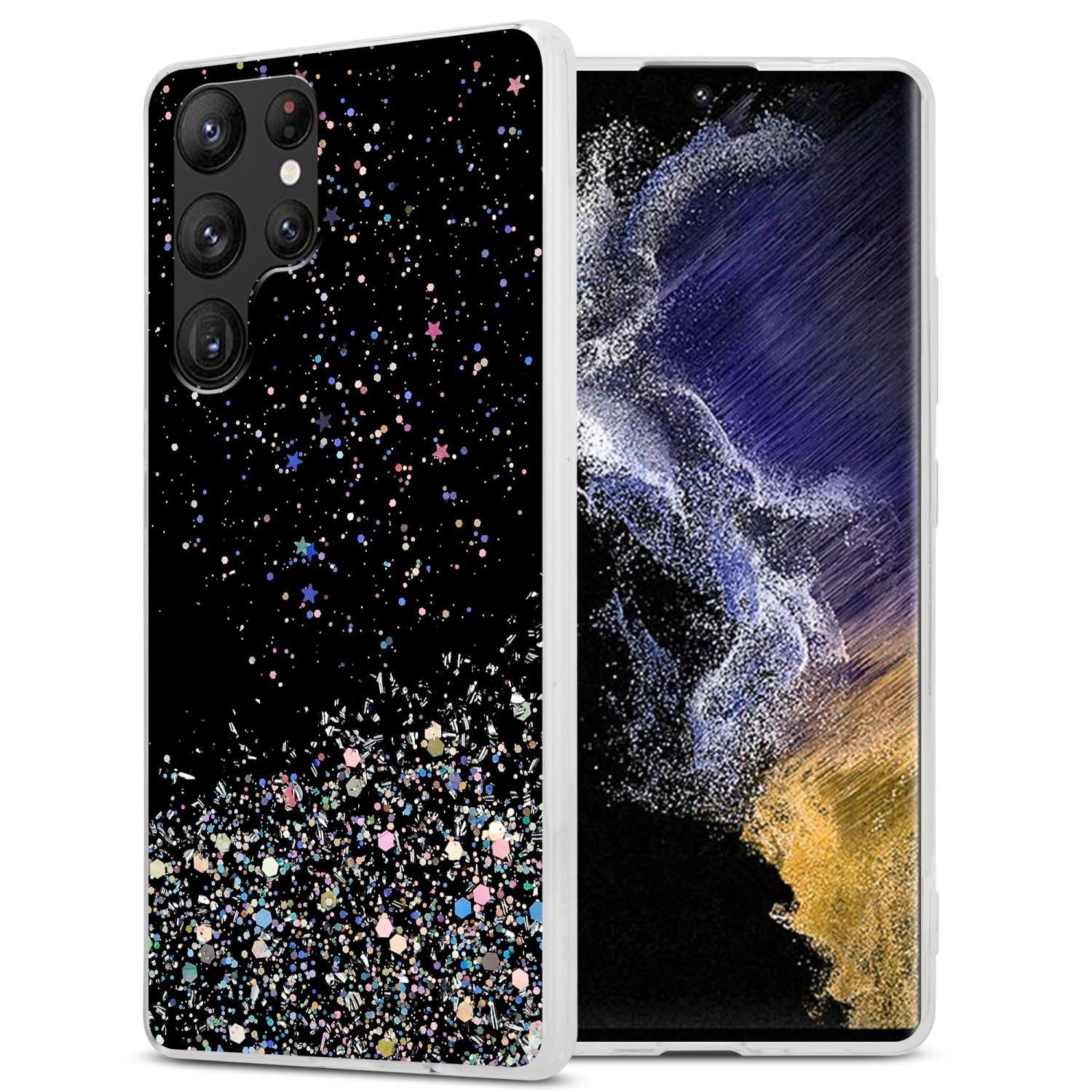 Cadorabo Handyhülle für Samsung Galaxy S22 ULTRA Hülle Samsung Galaxy S22 ULTRA, Flexible TPU Silikon Handy Schutzhülle - Hülle - mit Glitzer