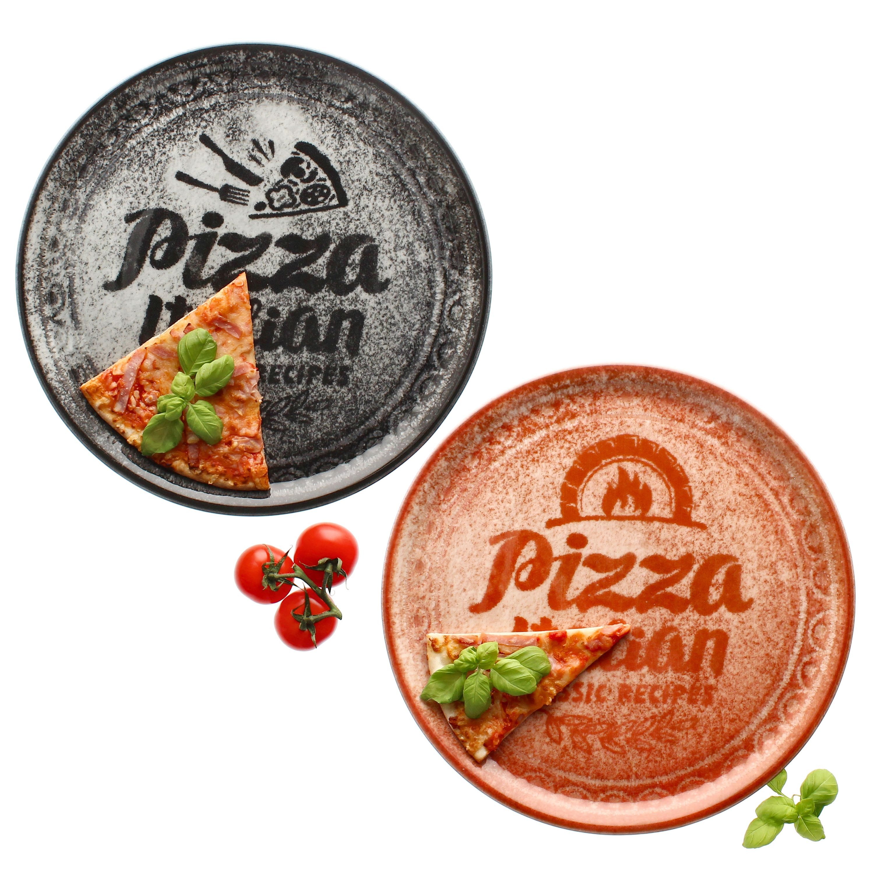 MamboCat Pizzateller 2x Pizzateller rot & schwarz Ø31cm 2 Personen XL-Teller Dekor Platte