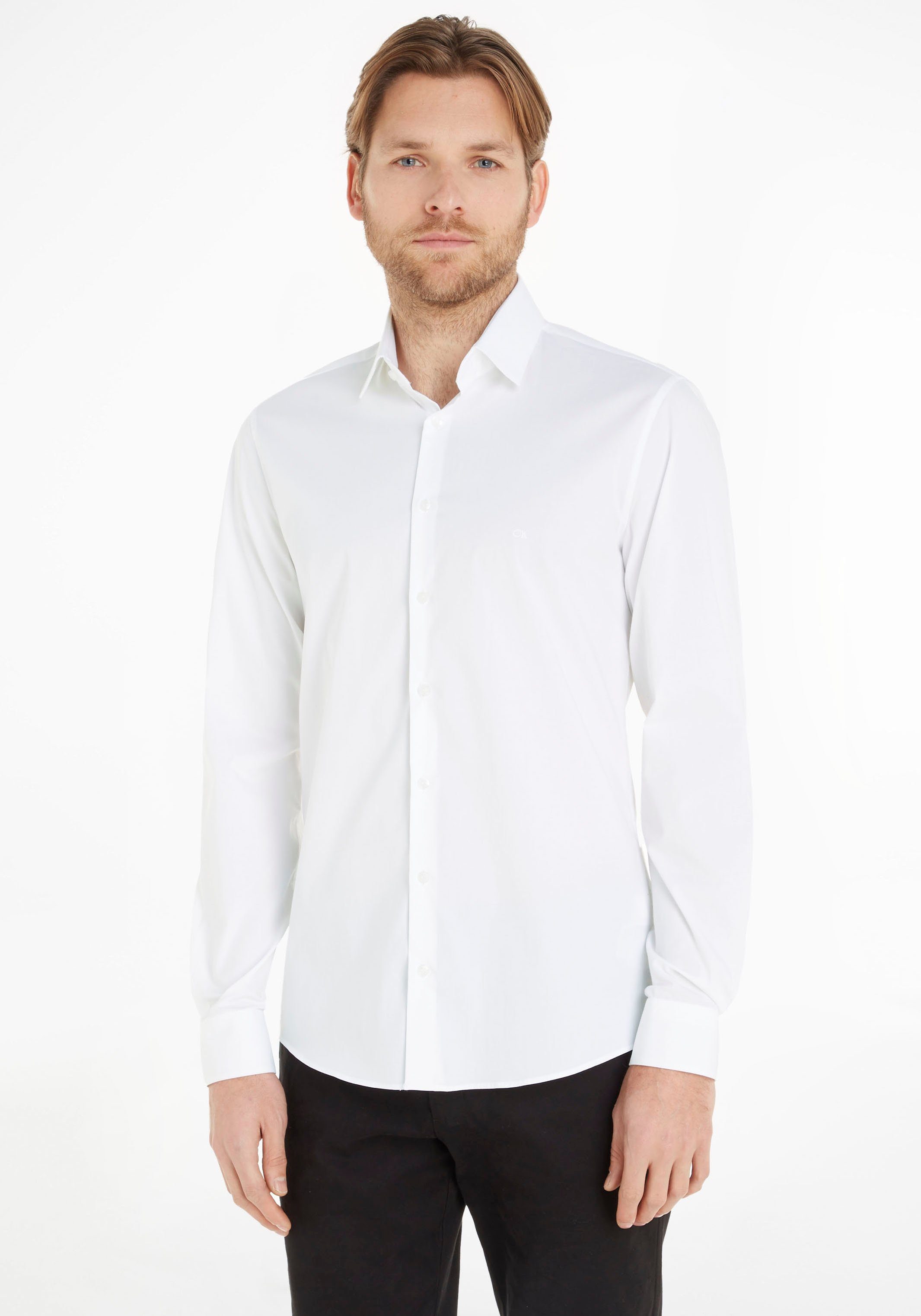 Calvin Klein Businesshemd POPLIN STRETCH SLIM SHIRT mit Kentkragen