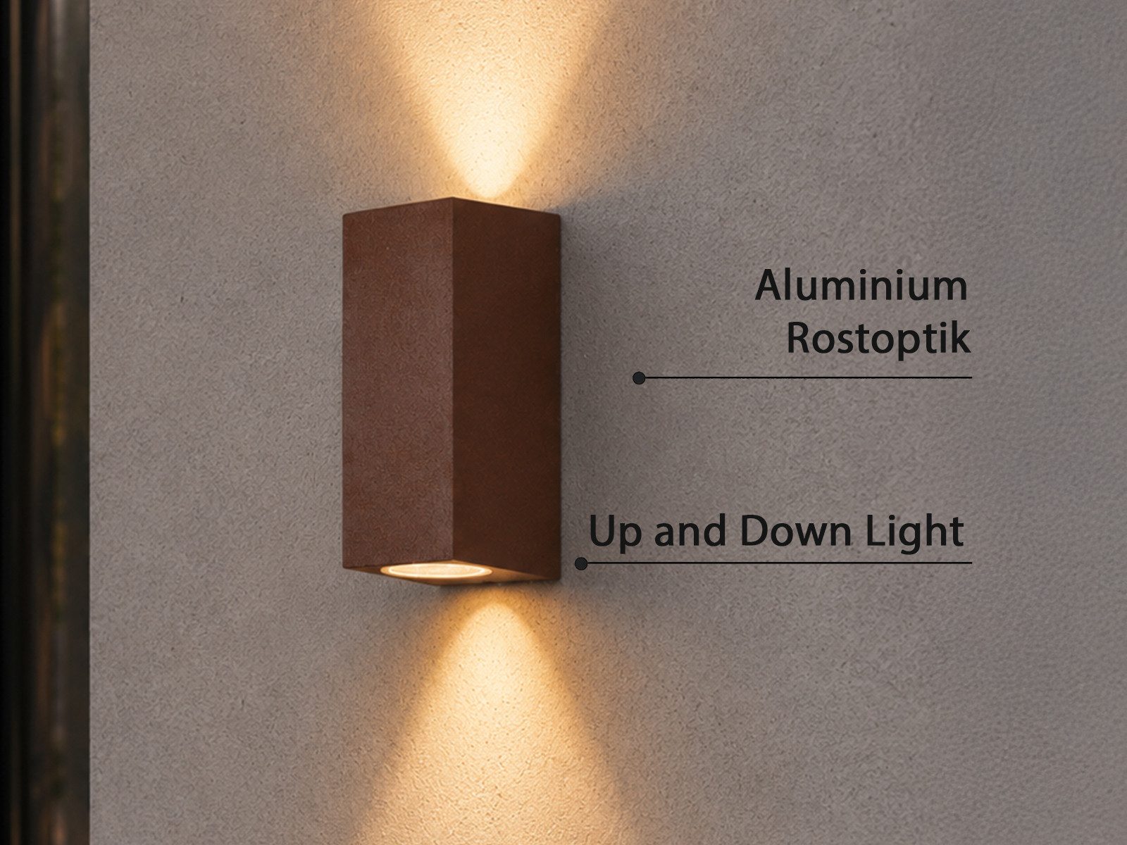 TRIO Leuchten LED Außen-Wandleuchte up and Down Rostoptik, Höhe 15cm, LED wechselbar, warmweiß, Wand Außenleuchte, Fassadenbeleuchtung Hauswand Haustür mit GU10 LED