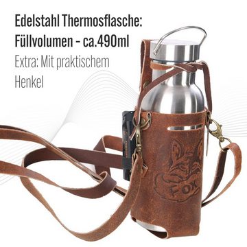 BLACK FOREST FOX Umhängetasche SET HOLLY Holster Leder Halfter mit Thermos-Trinkflasche, SET Vintage Brown