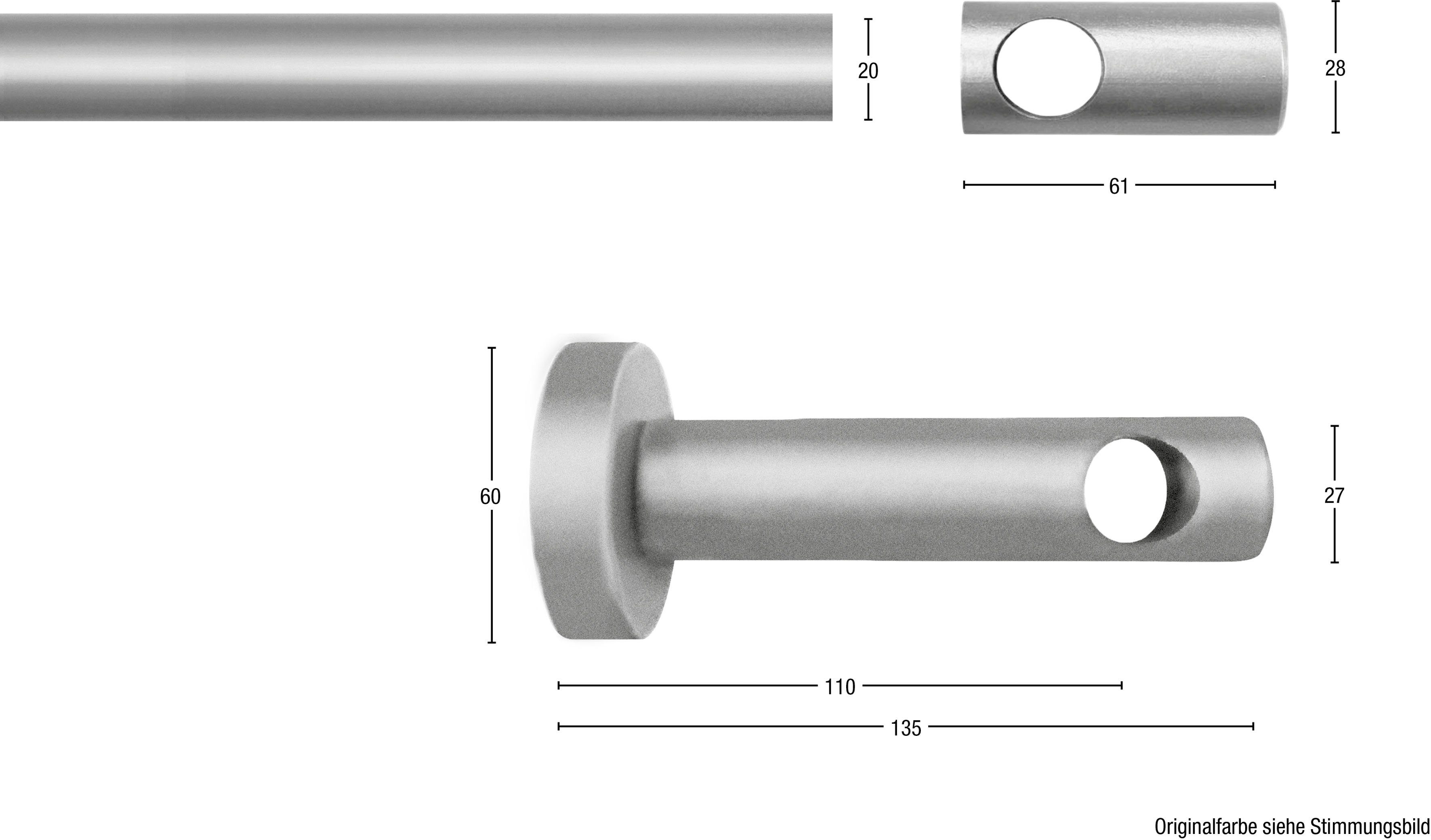 GARESA Gardinenstange PANDRI, Ø 20 mm, 1-läufig, Wunschmaßlänge, mit Bohren, verschraubt, Holzwerkstoff, Vorhanggarnitur, verlängerbar, gerader Knopf mit Ausschnitt