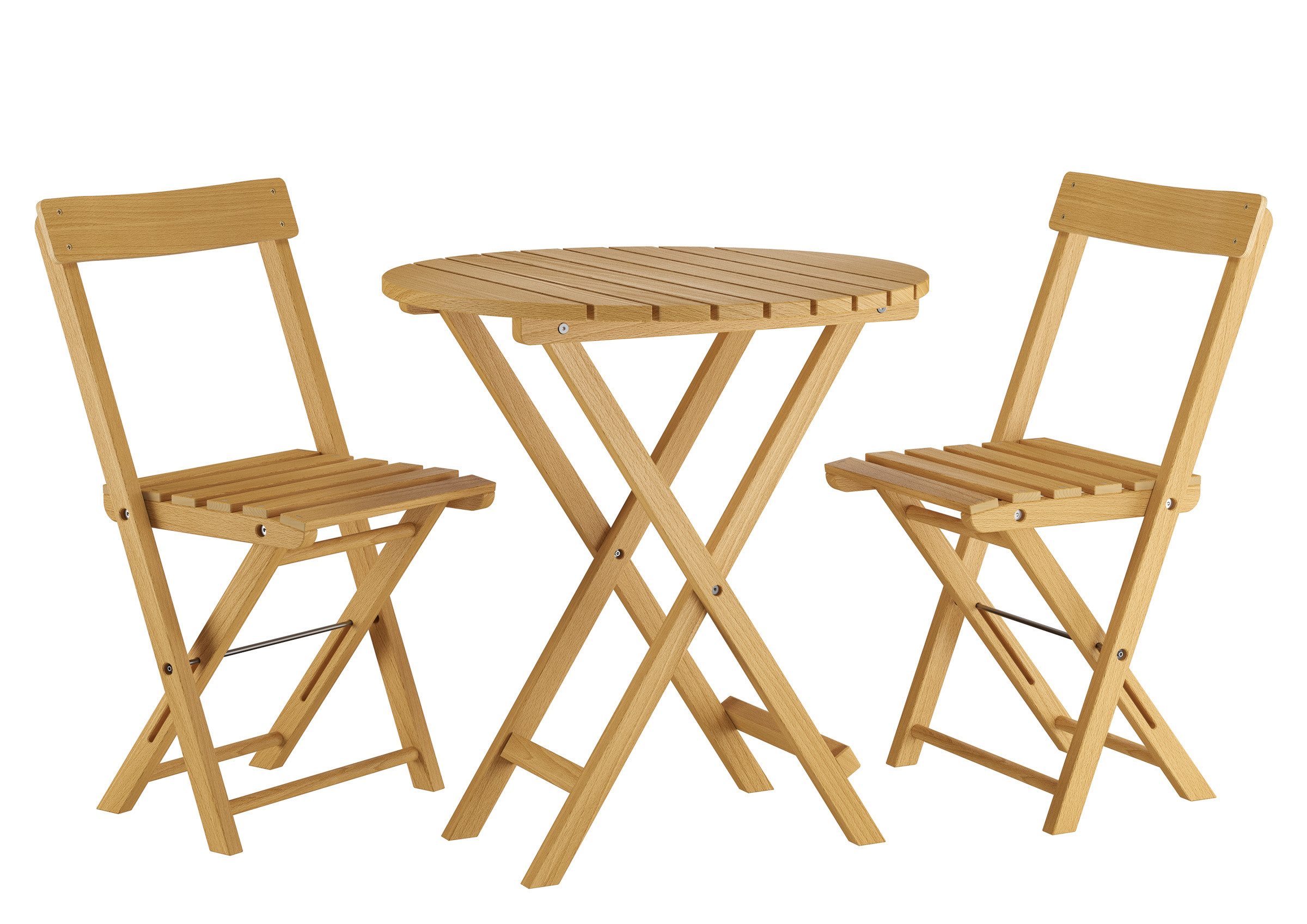 ERST-HOLZ Gartenliege Zwei Holzstühle mit Tisch, Garten Set klappbar aus Buche
