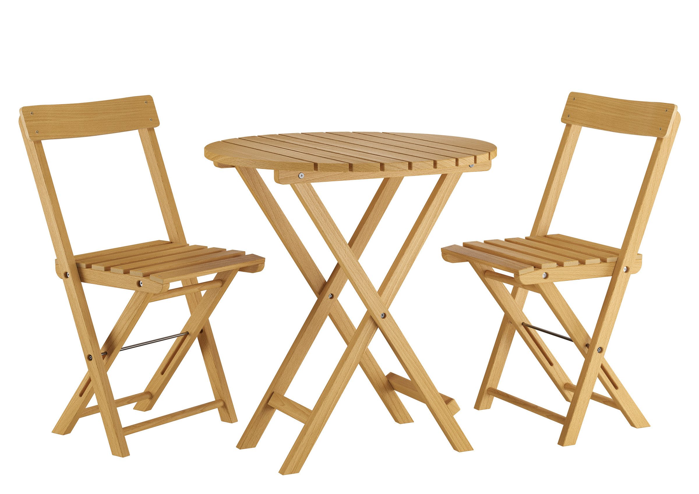 ERST-HOLZ Gartenliege Zwei Holzstühle mit Tisch Garten Set Klappbar aus Buche