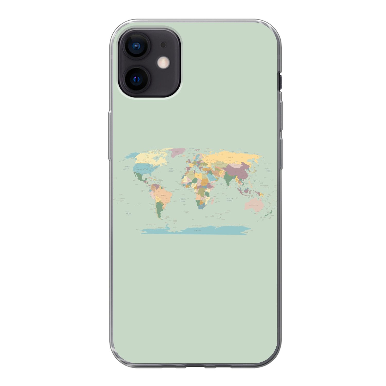 MuchoWow Handyhülle für Apple iPhone 12 Mini Weltkarte - Realistisch - Karte, Smartphone-Bumper, Print, Handy Schutzhülle Dünn
