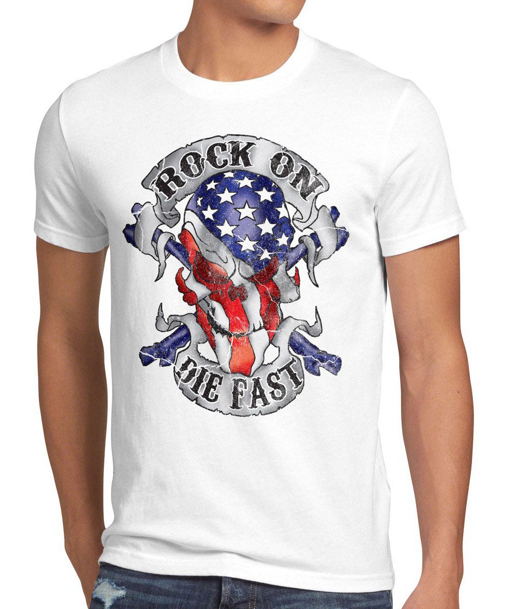 style3 Print-Shirt Herren T-Shirt USA Skull Flagge stripes Rocker stars amerika us biker weiß Totenkopf