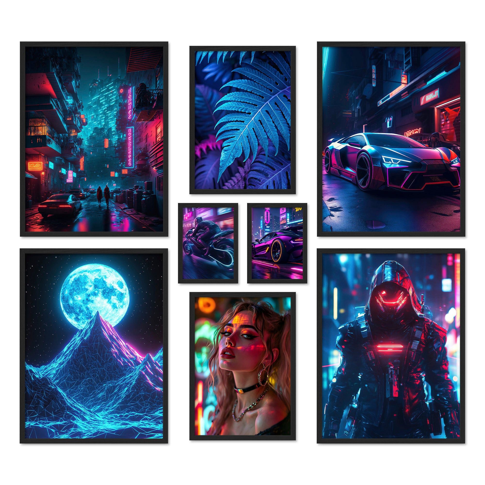 ARTFAVES Bilder-Collage Poster Set Cyberpunk I mehrteilige Bilderwand I Wandbilder Gamer, (Wandbilder modern, 8 St)