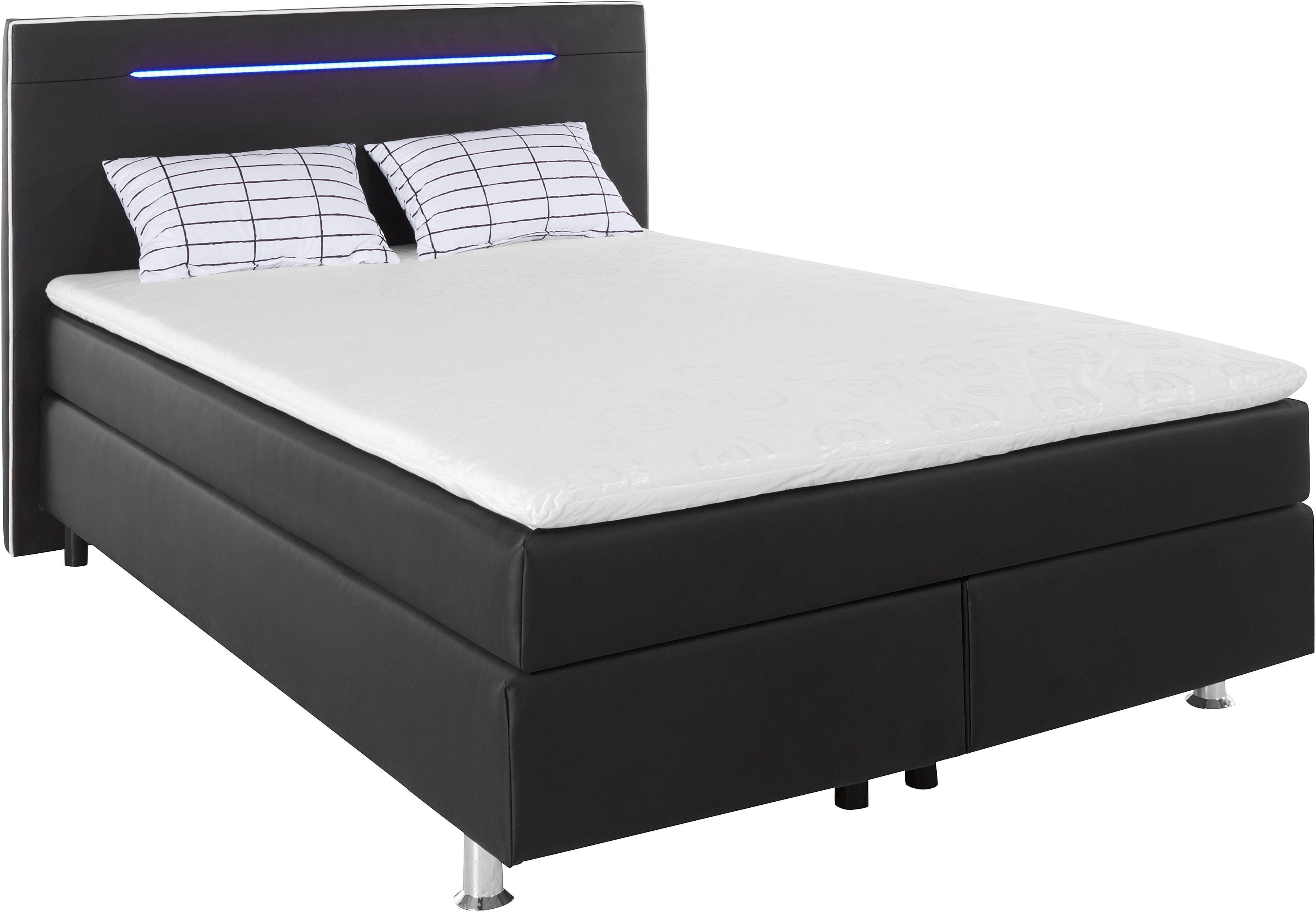 COLLECTION AB Boxspringbett London, inklusive Topper und Kissen, mit LED-Beleuchtung, Boxspringbett erhältlich in 90cmx200cm, 140cmx200cm & 180cmx200cm