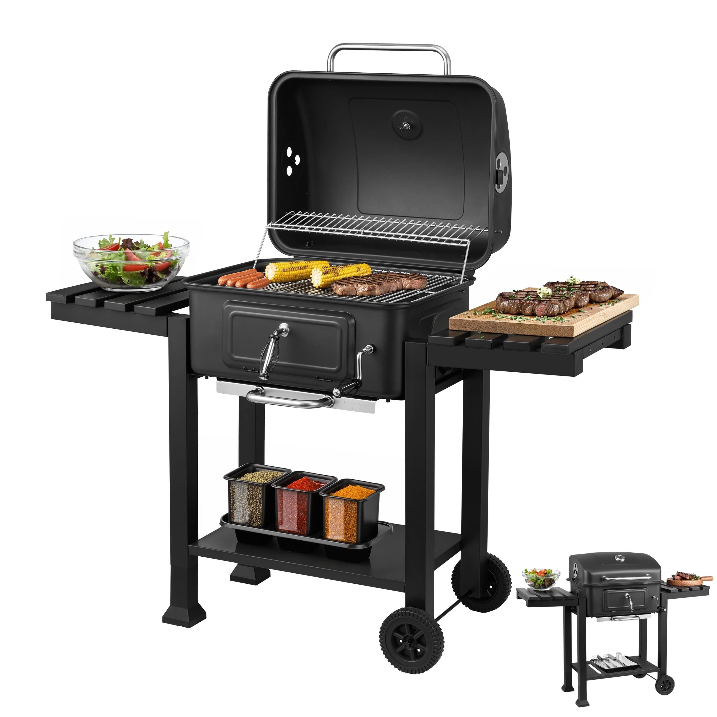 STEINBORG Holzkohlegrill SB-8220, Optimale Arbeitshöhe, Ascheschublade verstellbar