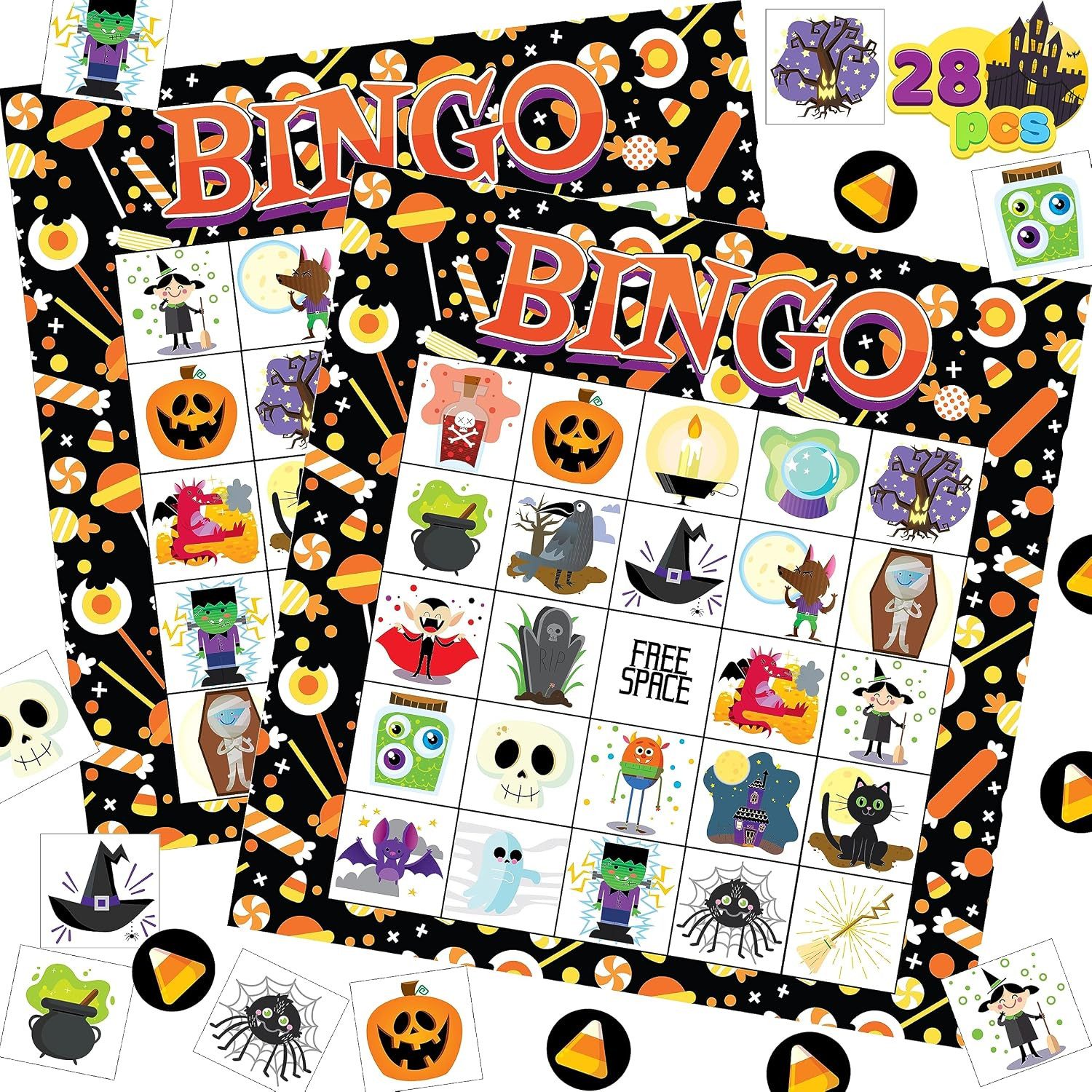 JOYIN Kreativset JOYIN Halloween Bingo-Spiel mit 28 Bingokarten für bis zu 28 Spieler