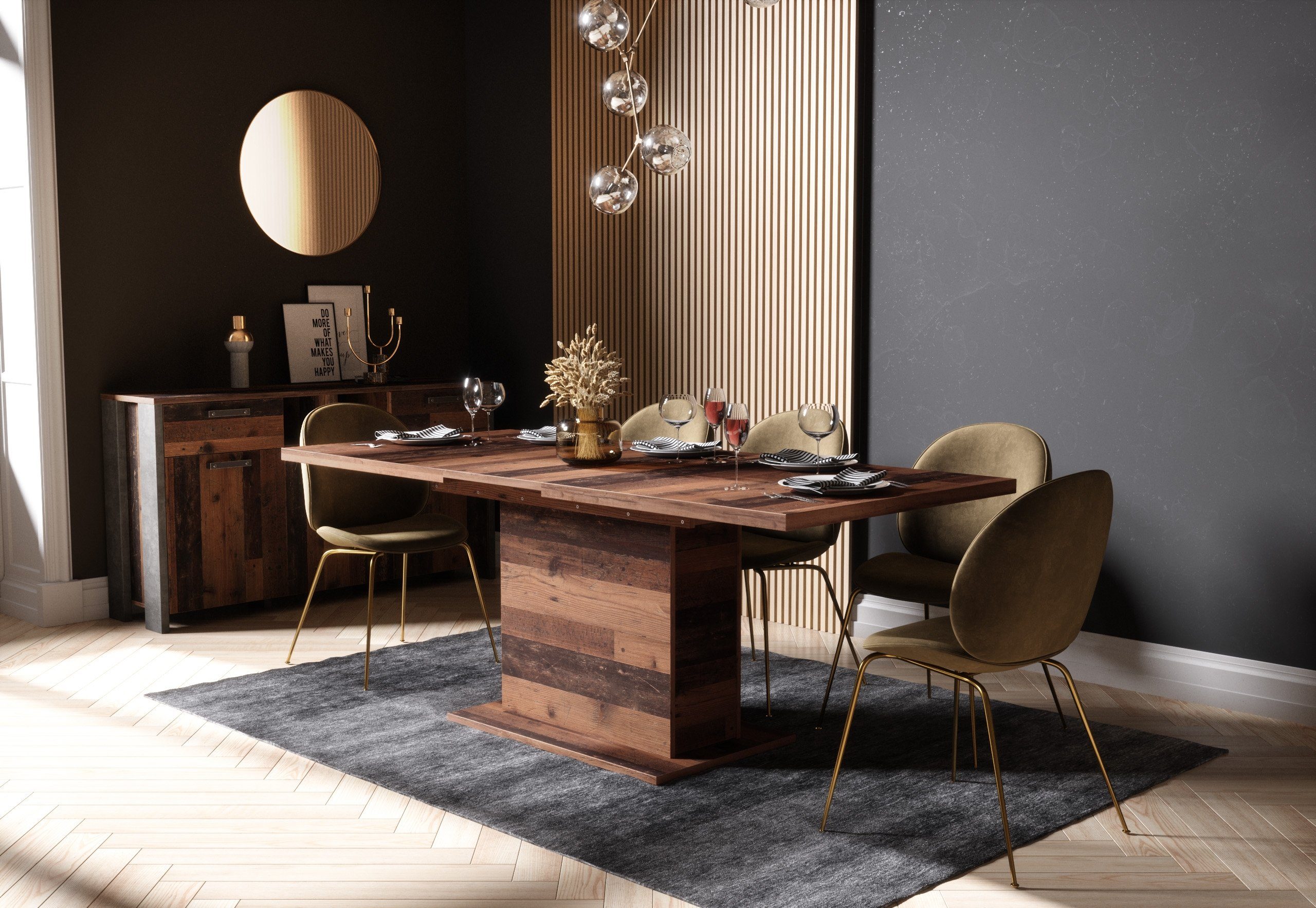 Newroom Esstisch Kane, ausziehbar 160-200 cm inkl. Tischplatte Old Wood Vintage Landhaus