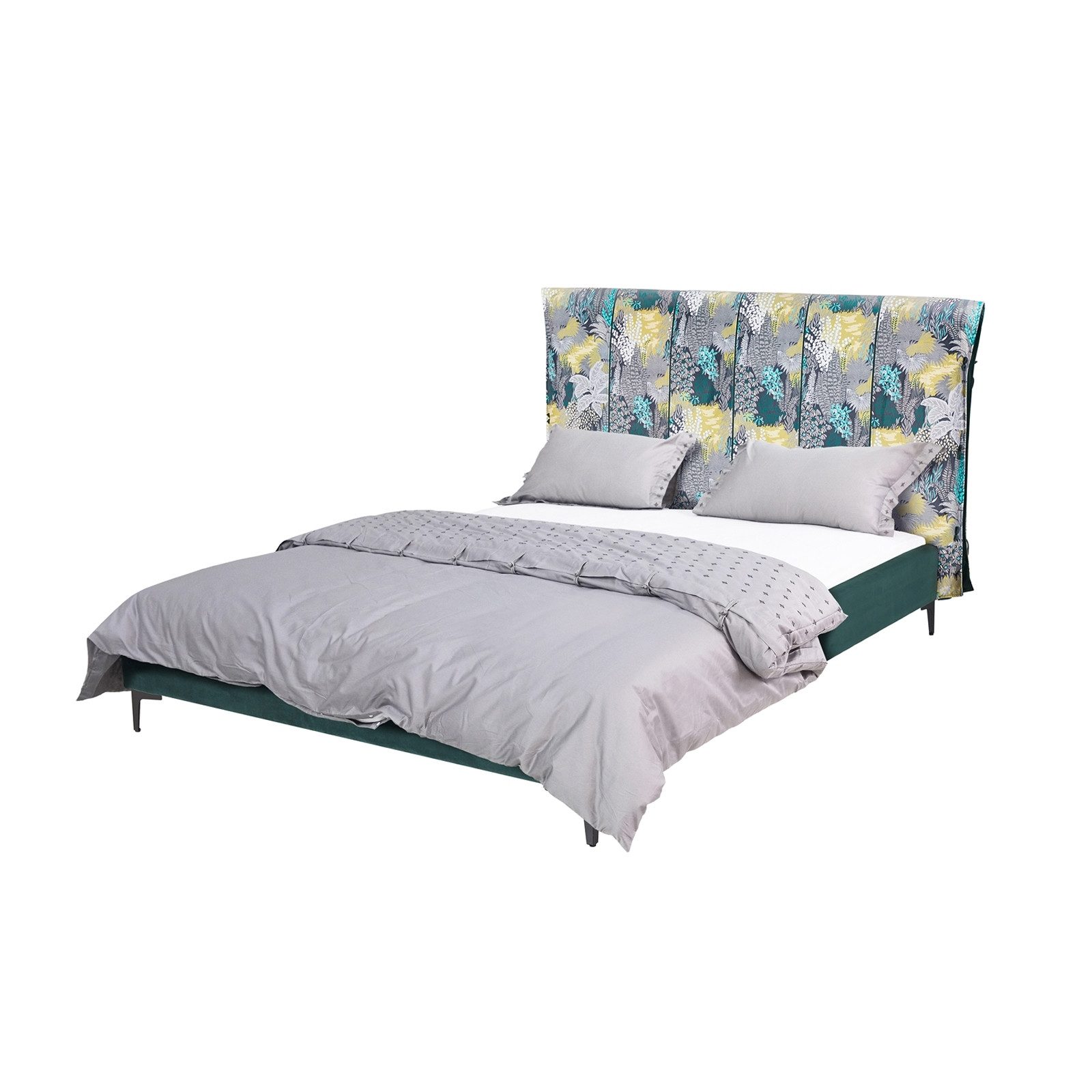 HTI-Living Bettgestell Doppelbett 140 x 200 cm Roxbury Dreamy Forest Grün (Stück, 1-tlg., 1x Bett Roxbury inkl. Lattenrost, ohne Matratze), hohes und gemustertes Kopfteil