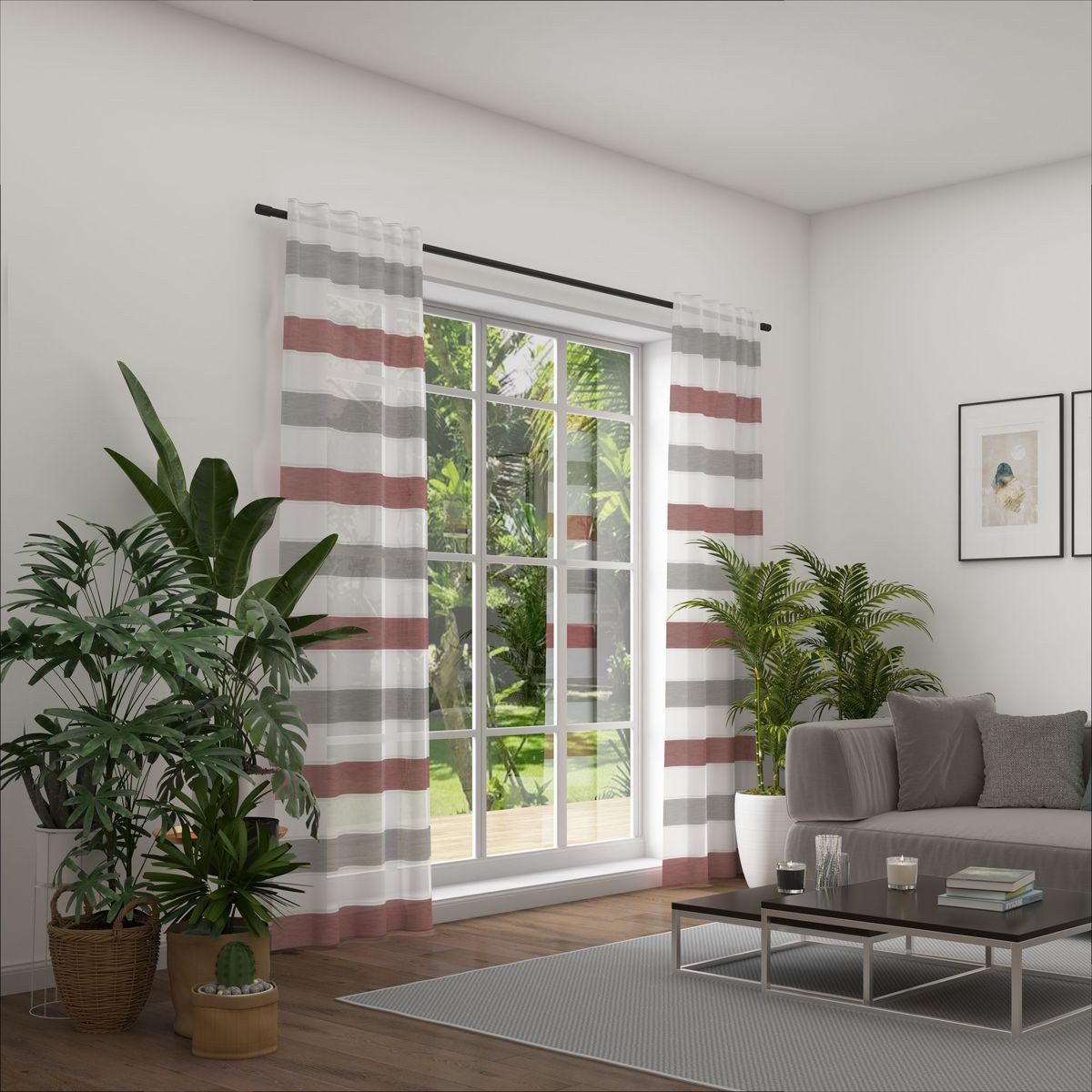 Neutex for you! Vorhang Gardinenstoff Meterware Allegra verdeckte Schlaufen weiß grau rot, Smokband, halbtransparent, Kunstfaser, made in Germany