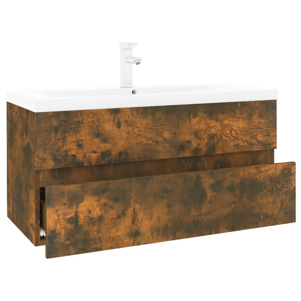 Waschtisch 90 x 385 x 45 cm Waschbeckenschrank mit Einbaubecken Räuchereiche Span