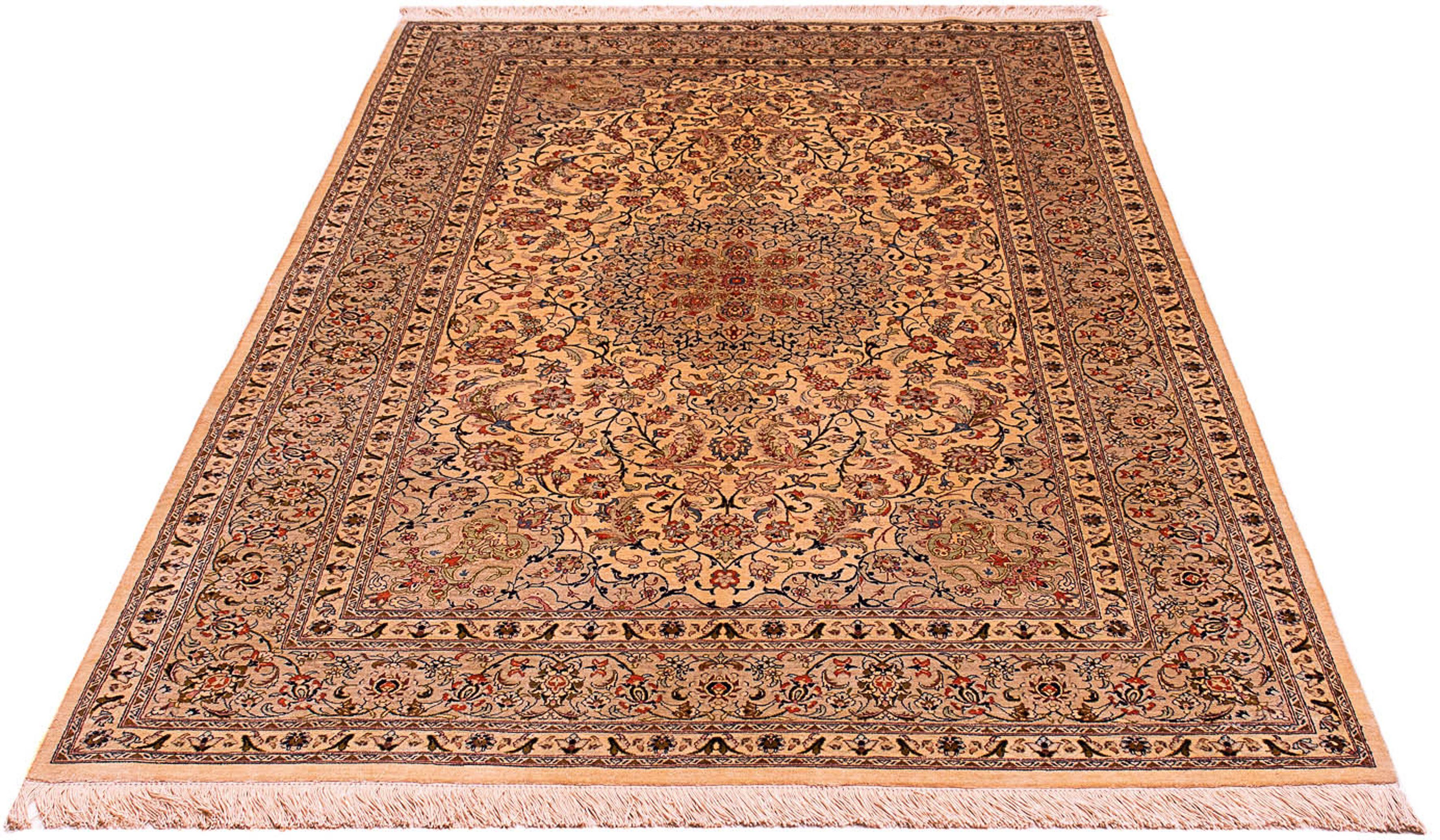 Orientteppich Perser - Ghom - 204 x 129 cm - hellbraun, morgenland, rechteckig, Höhe: 10 mm, Wohnzimmer, Handgeknüpft, Einzelstück mit Zertifikat