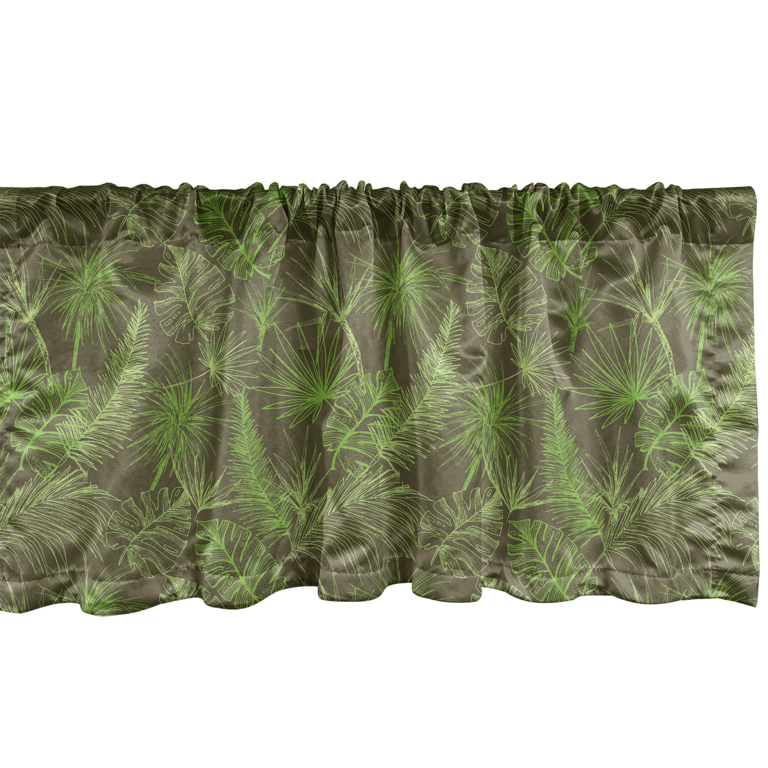 Scheibengardine Vorhang Volant für Küche Schlafzimmer Dekor mit Stangentasche, Abakuhaus, Microfaser, Dschungel-Laub Palmen Blätter