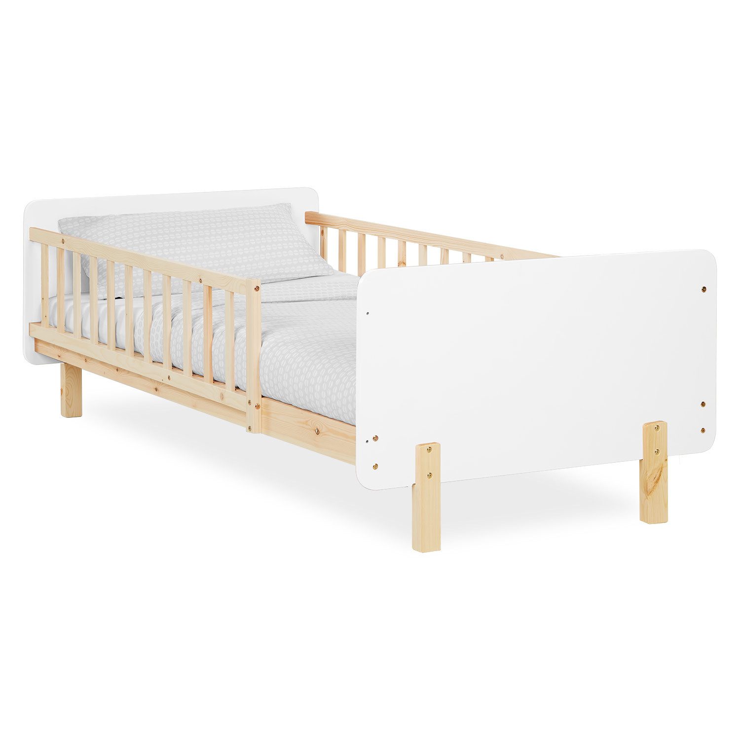 Homestyle4u Kinderbett 90x200 Holzbett Einzelbett Rausfallschutz Gestell Kinderzimmer (Komplett-Set mit Lattenrost, Matratze mit OEKO-TEX® Standard 100), Weiß