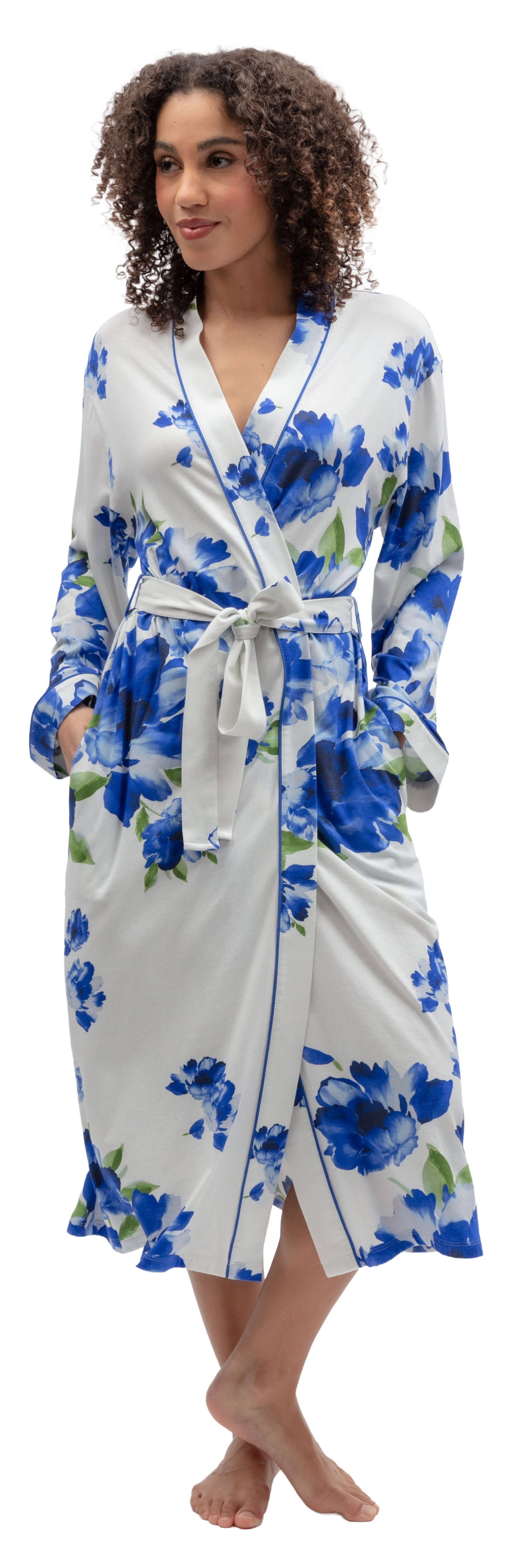Cyberjammies Kimono Damen Morgenmantel Flower, lang, Baumwollmischung, Kimono Kragen, Gürtel, Modisches Design