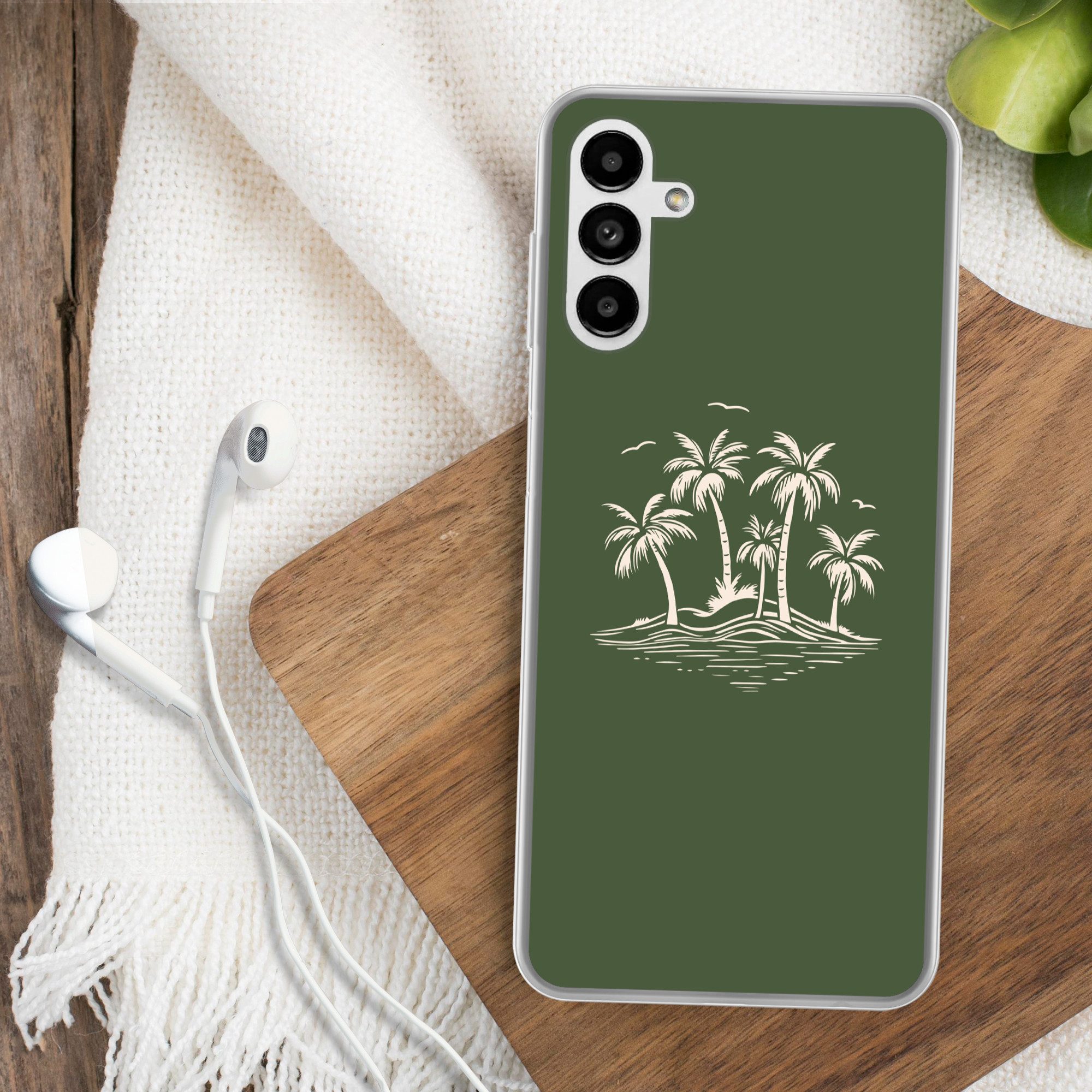 MuchoWow Handyhülle für Samsung Galaxy A04s Palmen - Strand - Grün - Beige - Tropisch, Handy Case, Silikon, Bumper Case Dünn