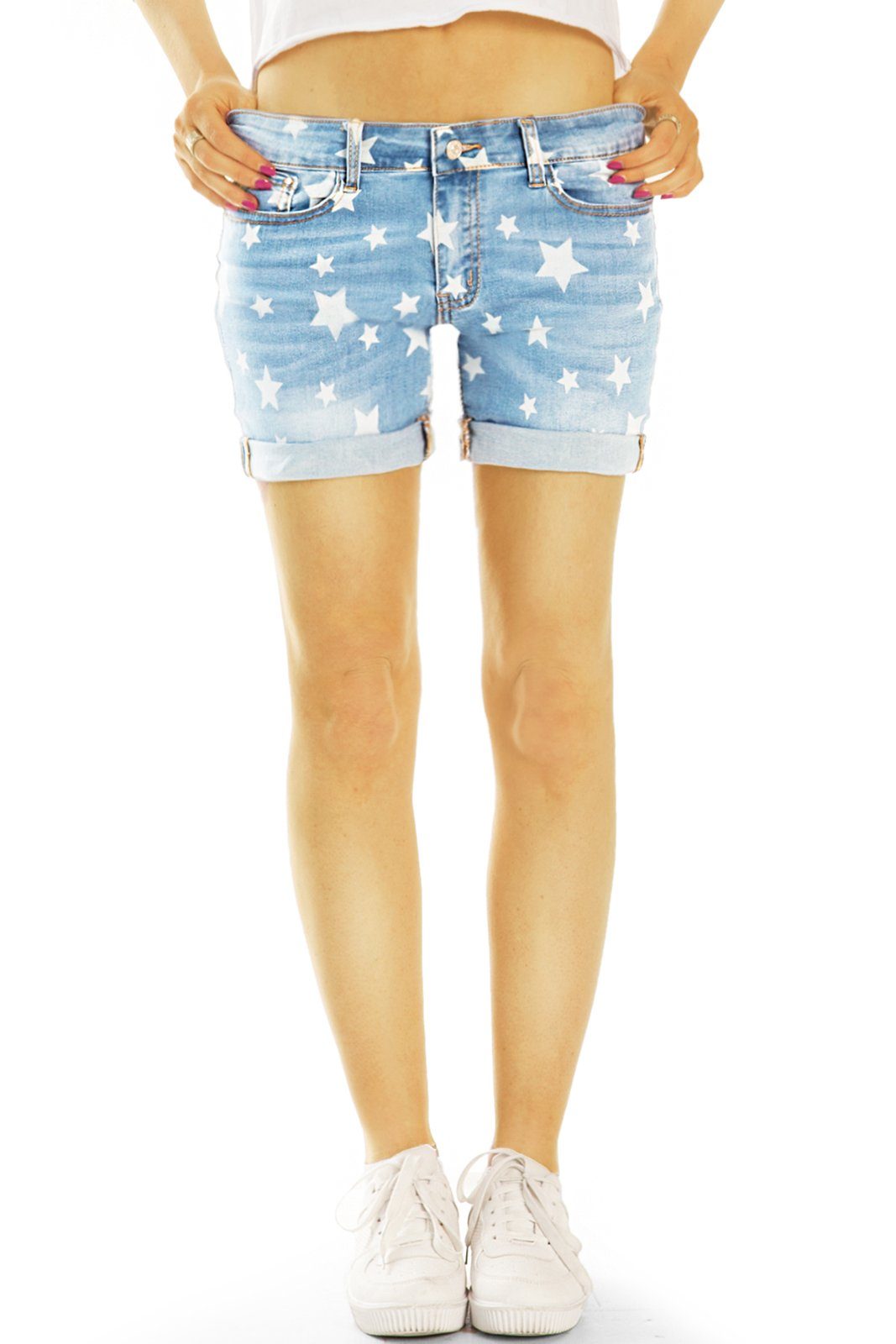 speziell be styled Hotpants mit - Sternenprint - mit Hosen j60k Hotpants Shorts 5-Pocket-Style kurze Stretch-Anteil, Jeans Damen