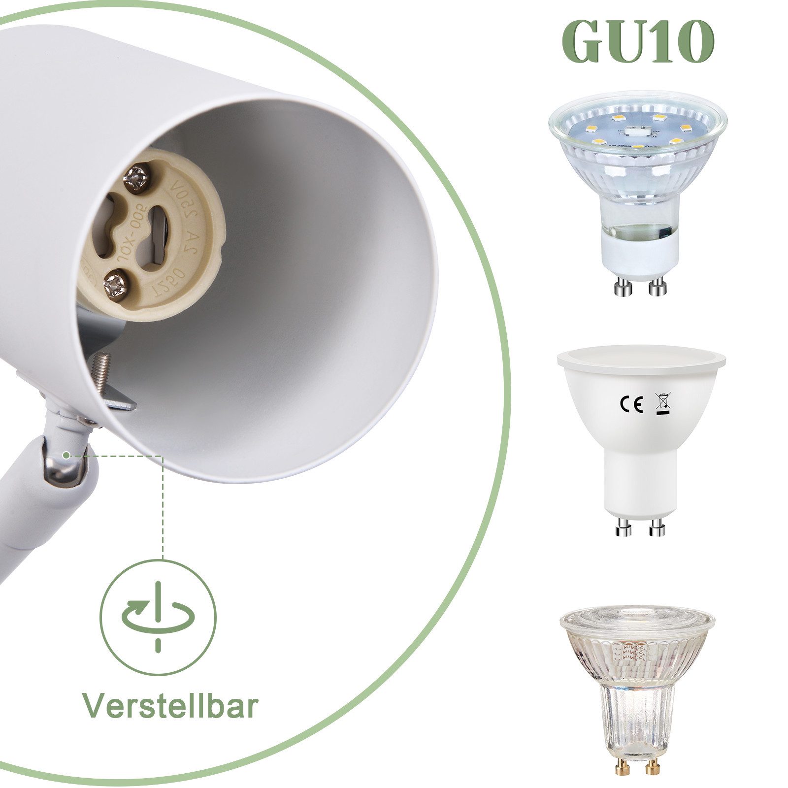 Nettlife Wandleuchte Innen GU10 Schlafzimmer Weiß Schwenkbar Metall, Schwen günstig online kaufen