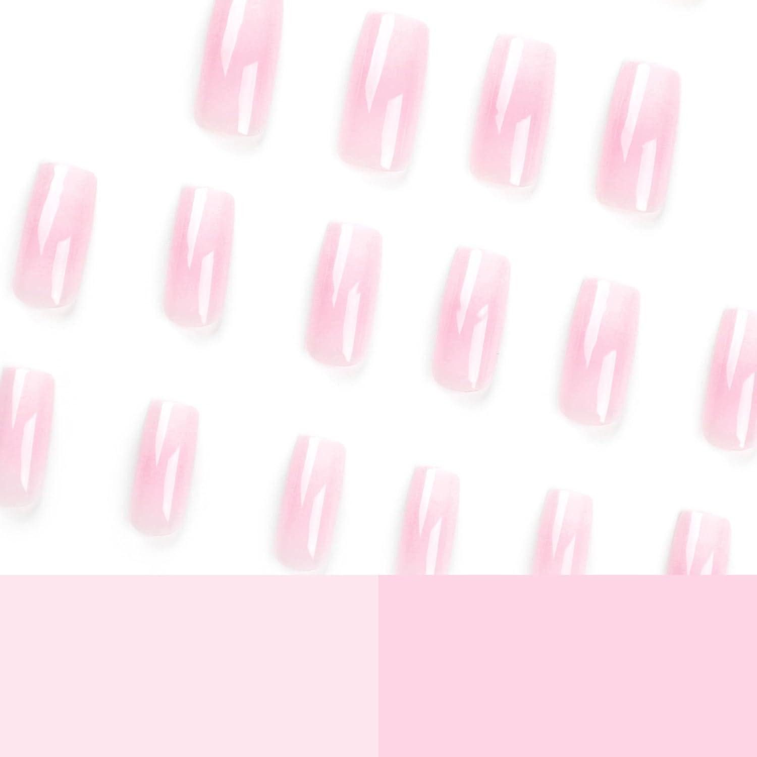 LuxusKollektion Kunstfingernägel Künstliche Nägel lang Square rosa weiß Verlauf 24er Set mit Kleber