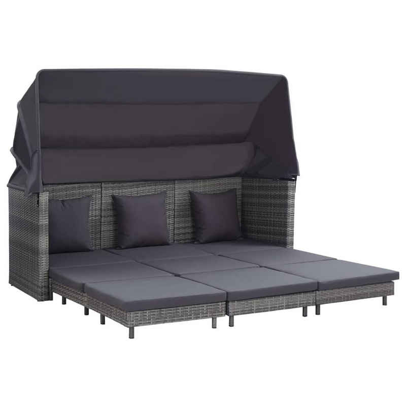 vidaXL Loungesofa Ausziehbares 3-Sitzer-Schlafsofa mit Dach Poly Rattan Grau, 1 Teile