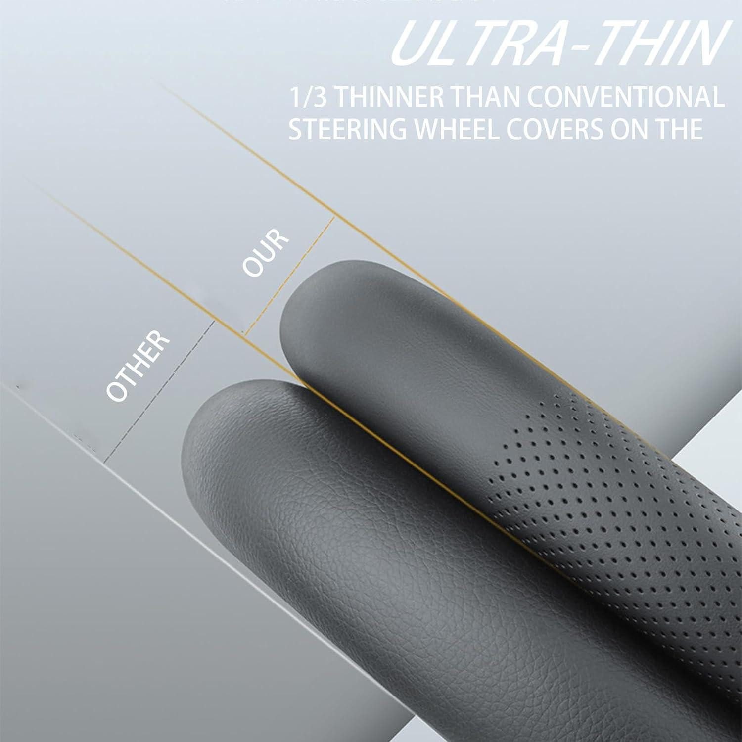 LuxusKollektion Lenkradbezug Lenkradbezug Echtleder 38 cm ultradünn rutschfest universell schwarz – Bild 3 von 5