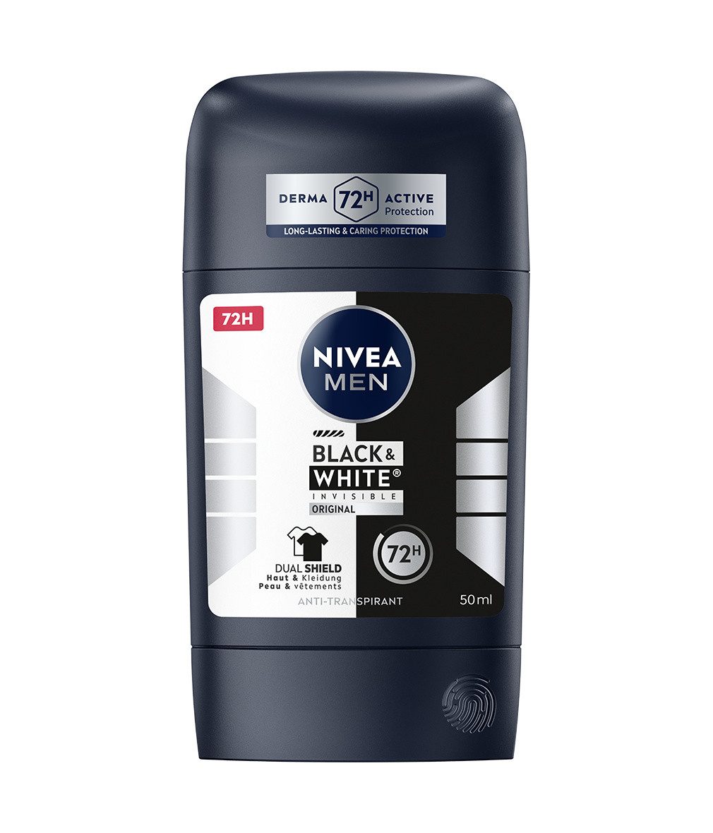 Nivea Men Deo-Stift Black & White Invisible Original Deo Stick 5 x 50ml, 5-tlg., Zuverlässiger Deo Schutz beim Sport