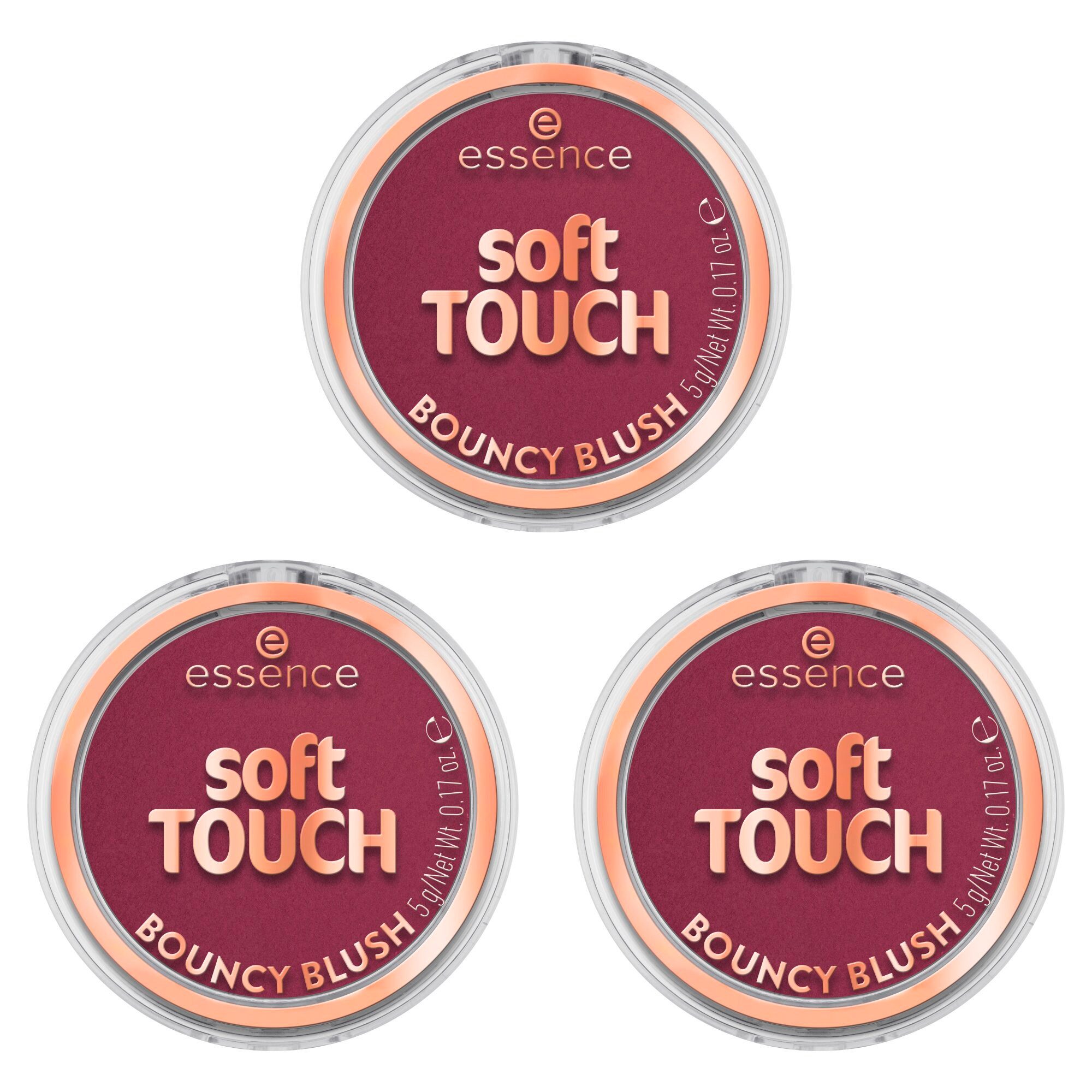 Essence Румяна soft TOUCH BOUNCY BLUSH, 3-tlg., 3-tlg., mittlere Deckkraft, langanhaltend, mattierend, alle Hauttypen