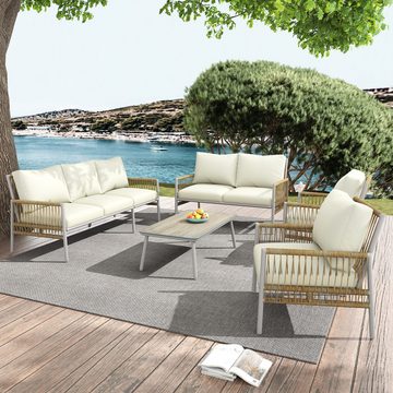 REDOM Gartenlounge-Set Gartenmöbel Set mit Stahlrahmen, (3-Sitzer, 1 2-Sitzer, 2 Sessel, 1 Couchtisch, 5-tlg), Rope Lounge, Balkonset