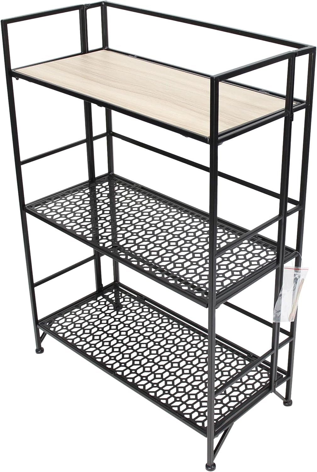 Dekoleidenschaft Standregal "Simply Modern" aus Metall, schwarz & MDF, klappbar, Regal mit 3 Böden, Badregal, Küchenregal, Klappregal, Wohnzimmerregal, Metallregal