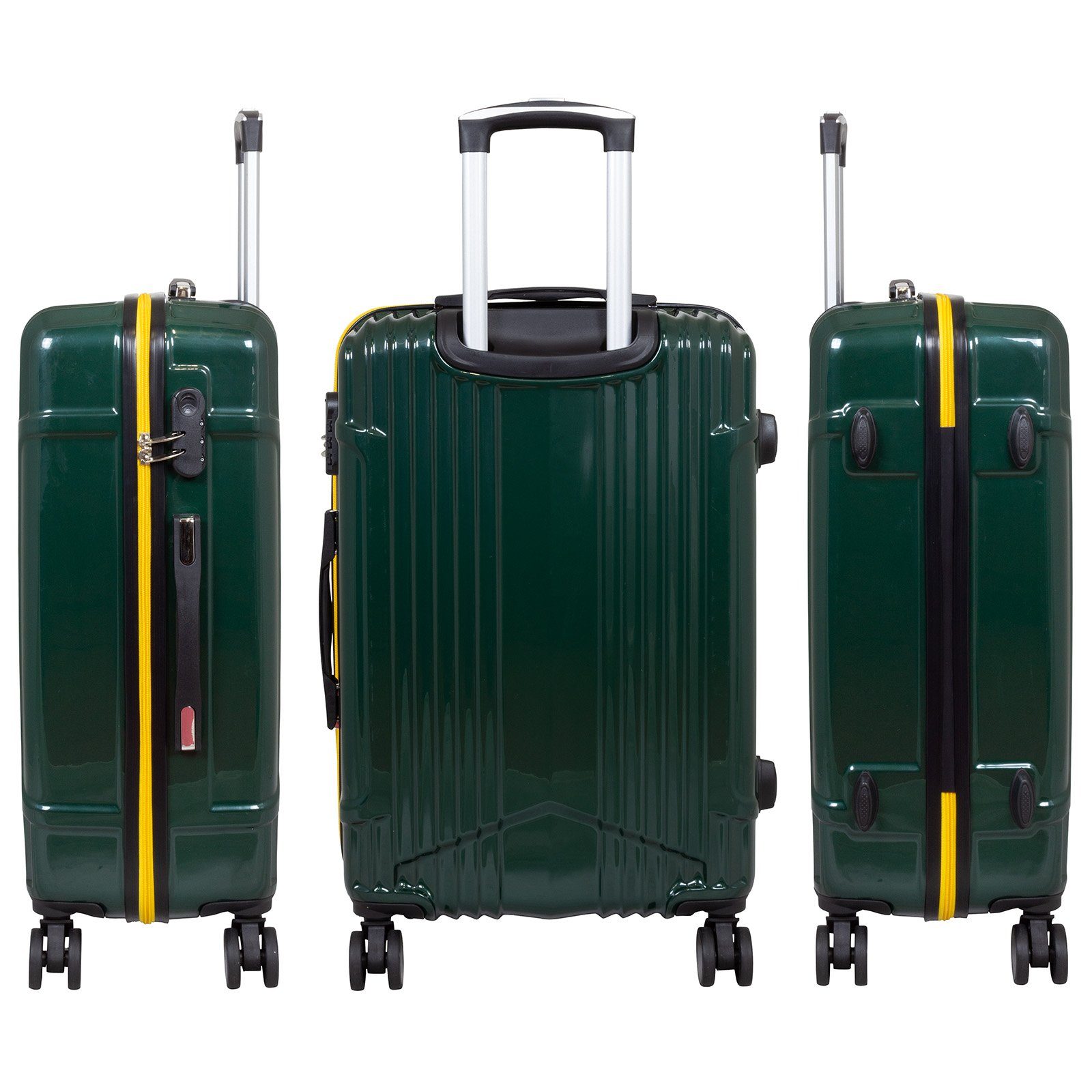 4 Polycarbonat Daytona, Trendyshop365 Hartschalen-Trolley Reisekoffer Farben, Hartschale 78cm grün Zahlenschloss, Großer Rollen, 4