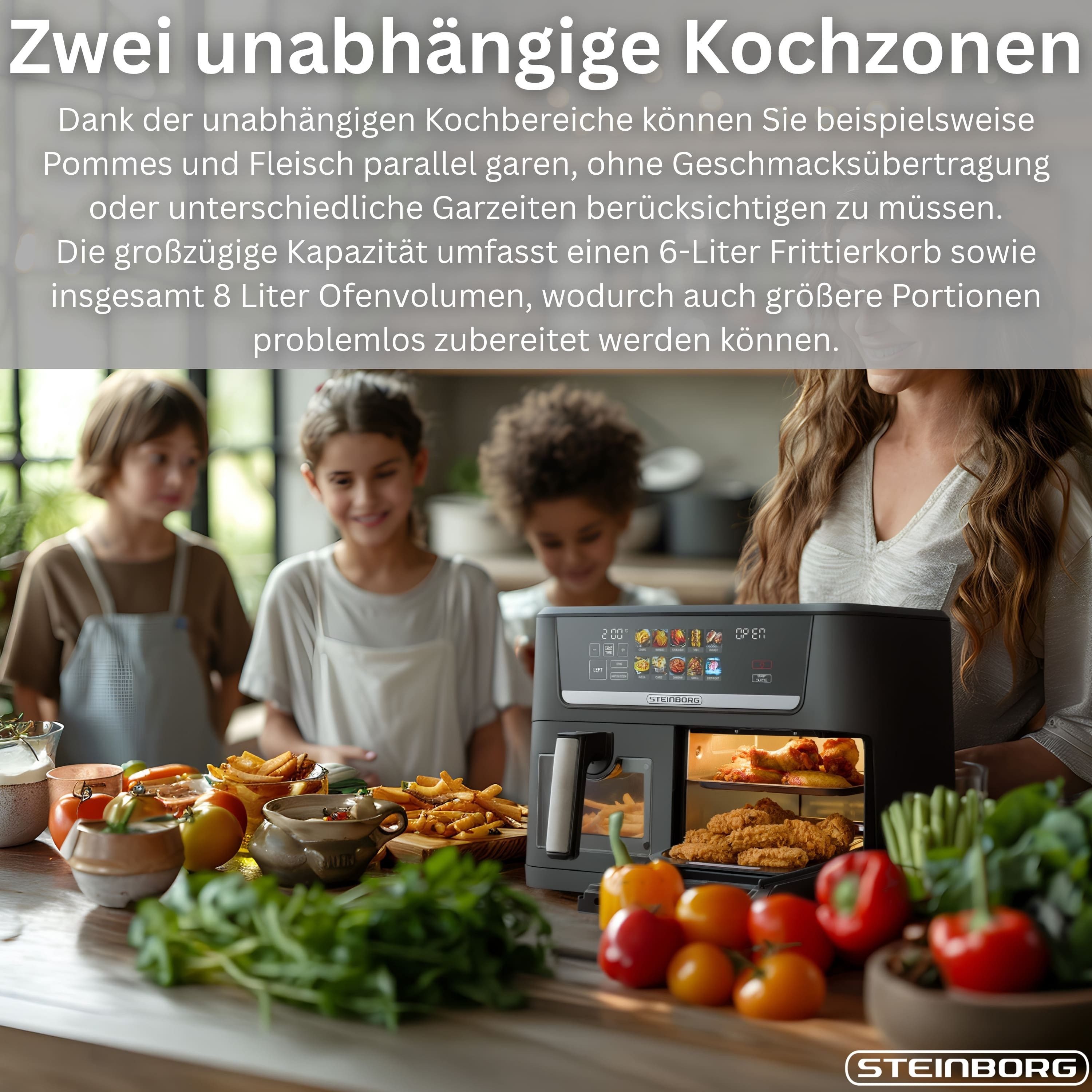 STEINBORG Heißluftfritteuse SB-3170, 1700 W, Ideal für eine bewusste Ernährung ohne Verzicht auf Geschmack.