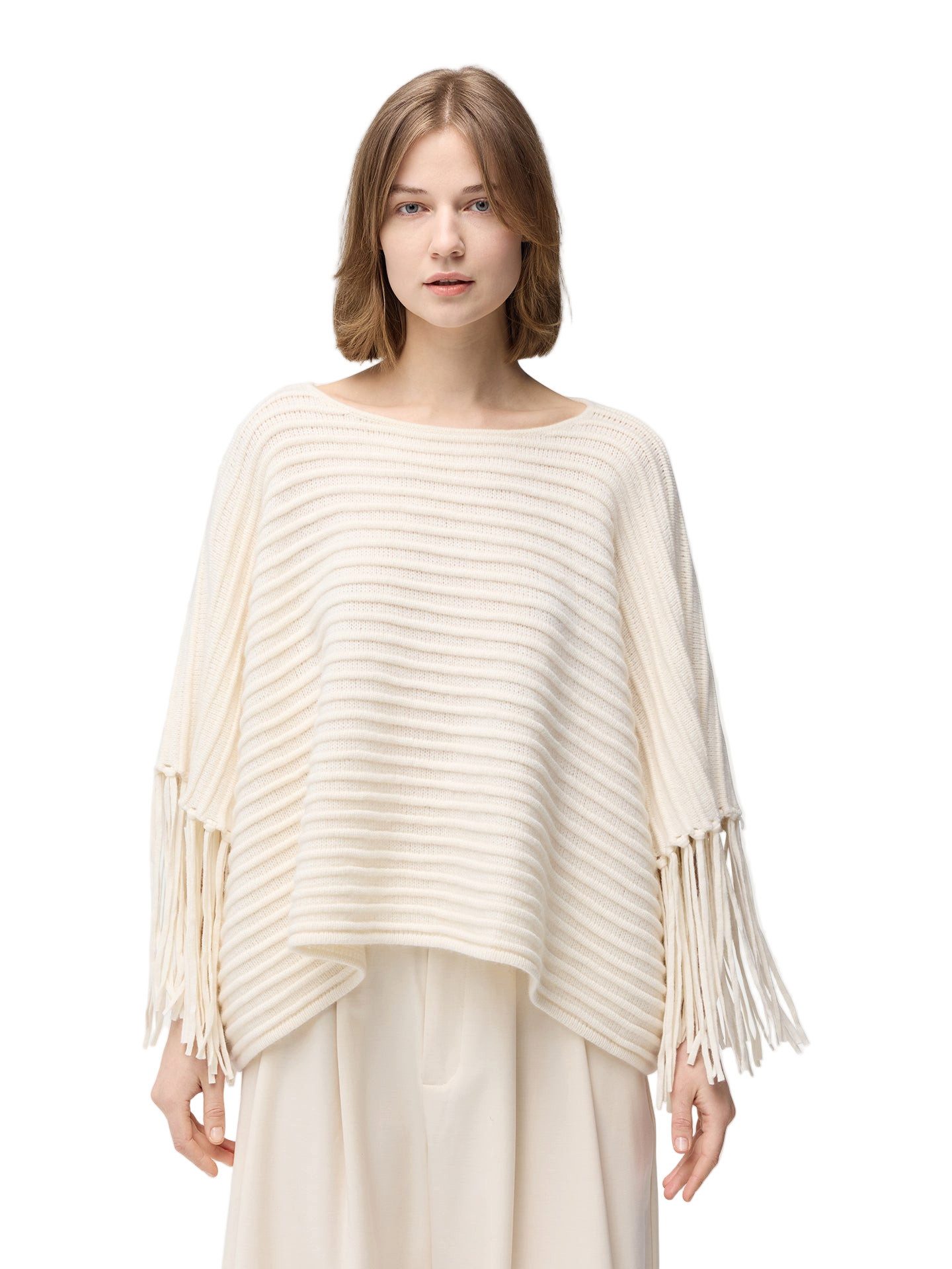GOBI Cashmere Poncho Kaschmir Poncho mit Fransen Details an den Ärmeln